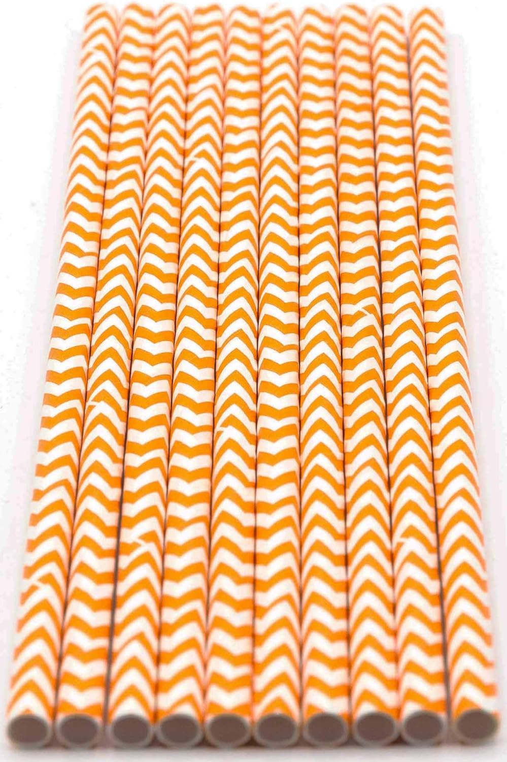 Pack of 150 Orange Chevron Biodegradable 4-Ply Paper Drinking Straws (Compostable, Non-toxic, BPA-free)