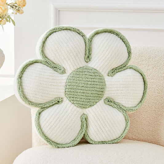 Flower Pillow, Soft Flower Decorative Throw Pillow, Cute Daisy Flower Shaped Seating Floor Cushion Room Décor Plush Pillows for Sofa Couch Bed (13.7 Inch, White)