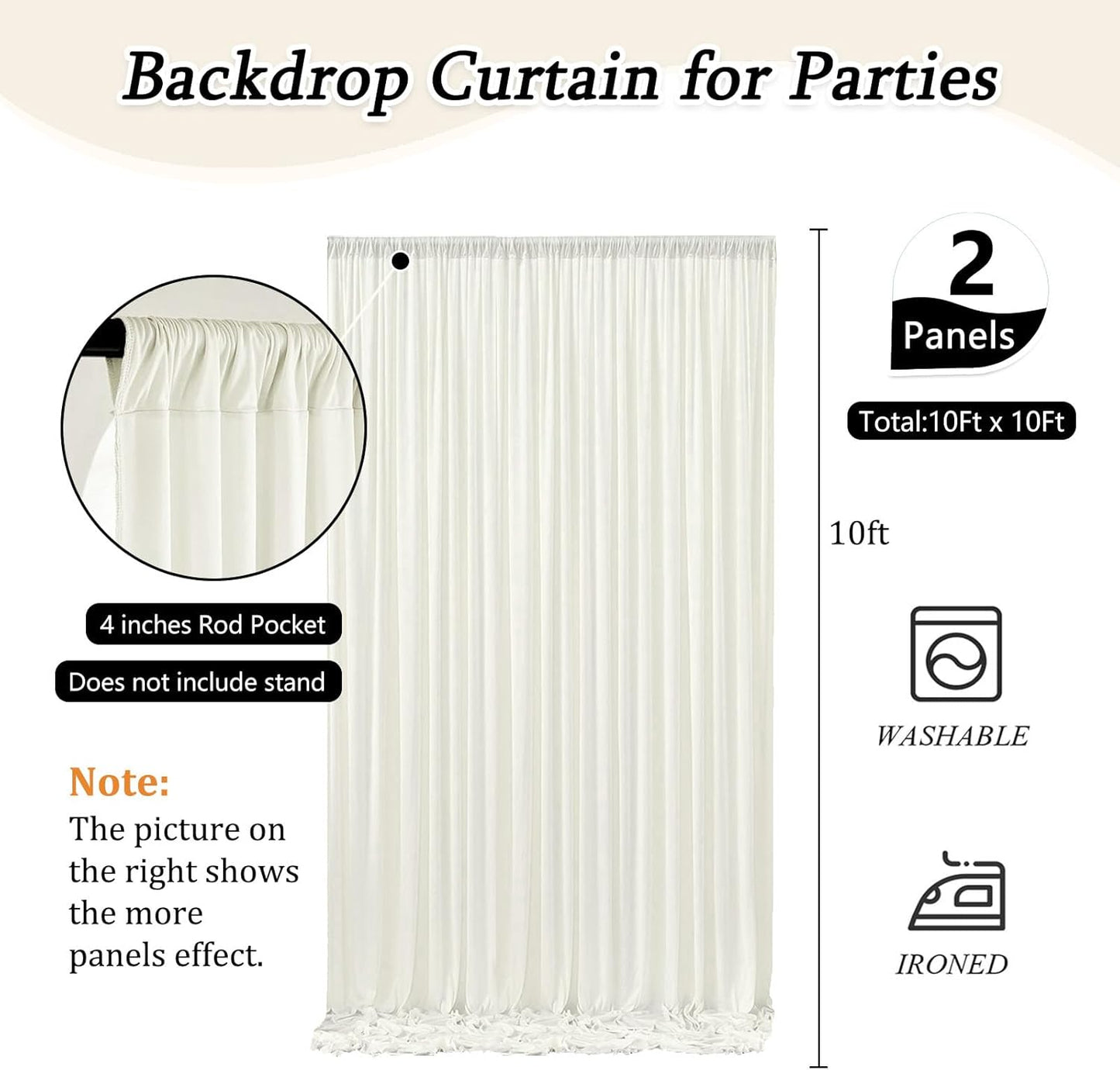 10 x 10 Feet Ivory White Backdrop Curtain for Partie, Background Curtains for Photoshoot, Birthday, Wedding, Halloween, Thanksgiving, Christmas Day, New Year Party Decorations 5Ft x 10Ft, 2 Panels
