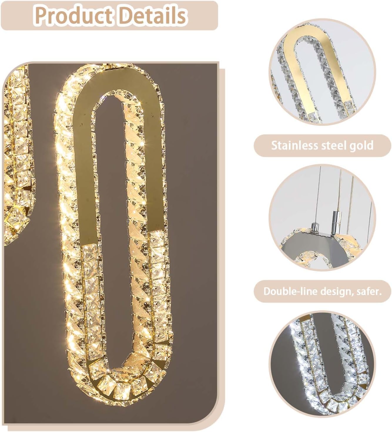 Modern Pendant Light for Kitchen Island Crystal Ring Chandelier Gold LED Pendant Lighting Fixture for Dining Room Kitchen Living Room Foyer Hallway Bedroom