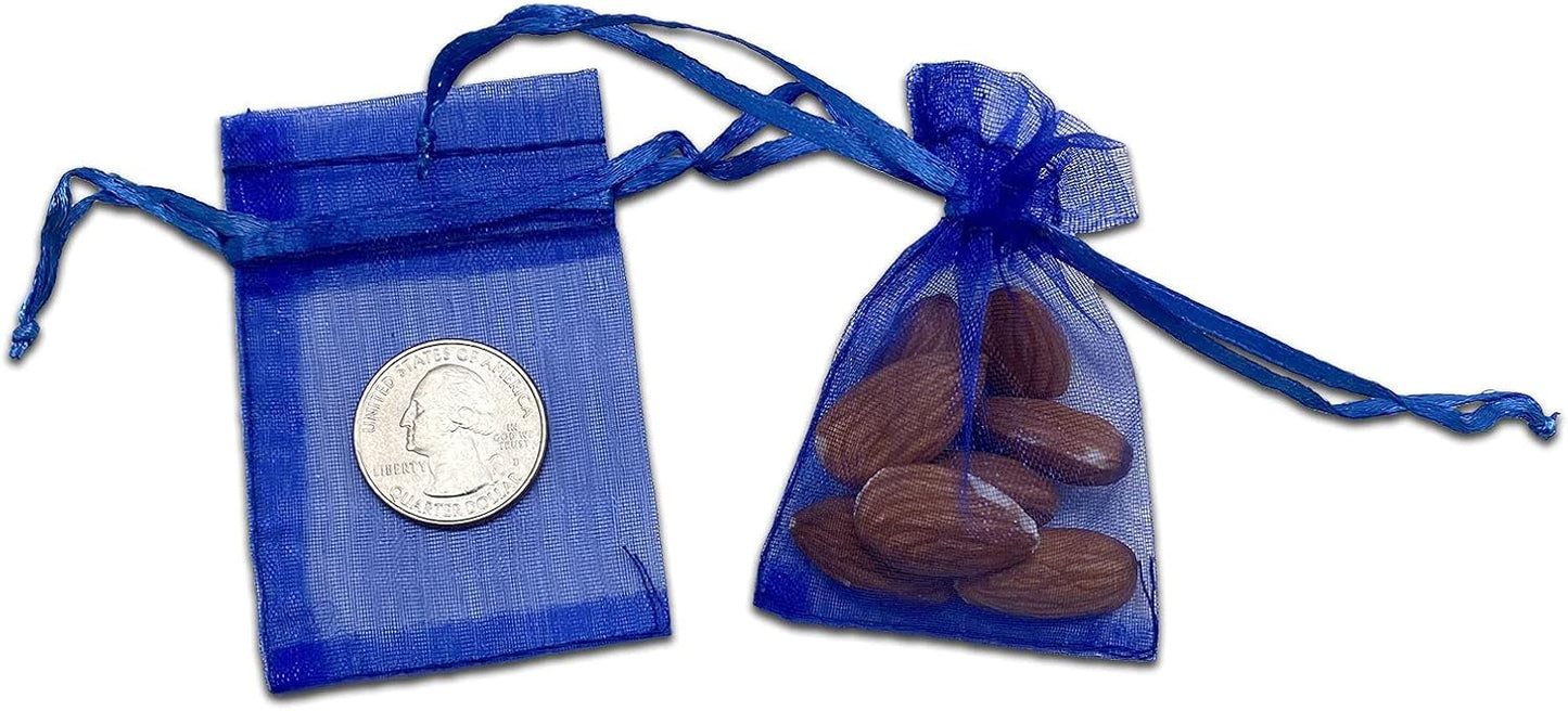 TheDisplayGuys 48-Pack 2" x 2-3/4" Royal Blue Sheer Organza Gift Bags with Drawstring, Goodie Bags for Jewelry, Candy Bags, Treat Bags, Wedding Favors Small Mesh Bags