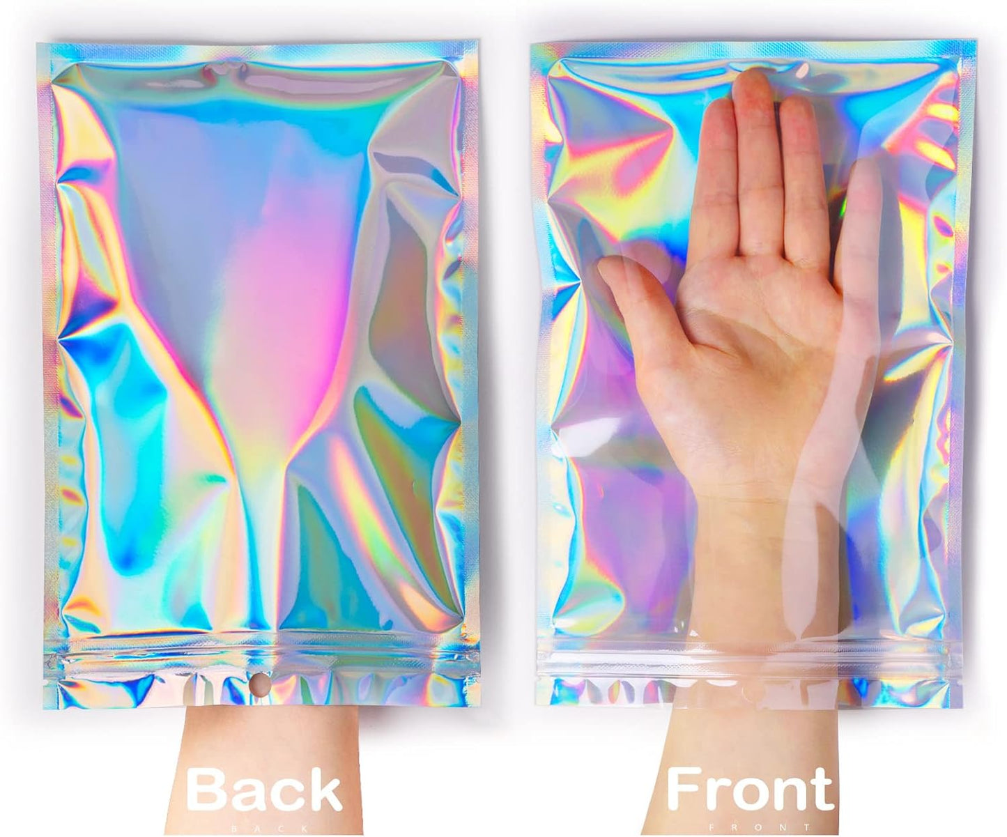 Smell Proof Bags & Resealable Foil Pouch Mylar Sample Bag Great for Party Favor Food Storage (Holographic Color) (50pcs-6x9 inch)