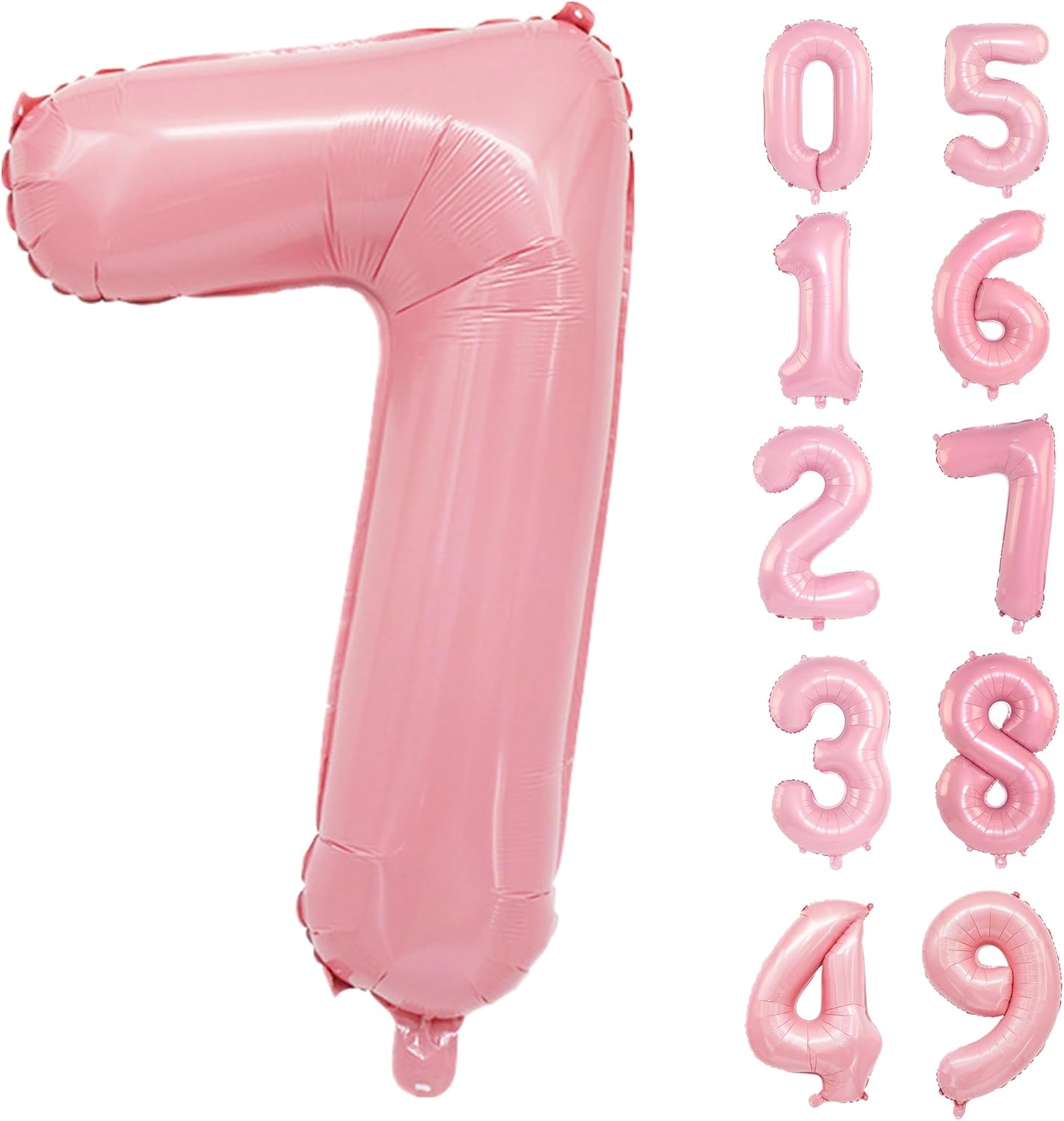 Light Pink Number 7 Balloon 40 Inch Big Self Inflating Foil Number Balloons 0-9, Pastel Pink Digital 7 Helium Balloon for 7th 17th 27th Girls Birthday Party Graduation Anniversary Decoration