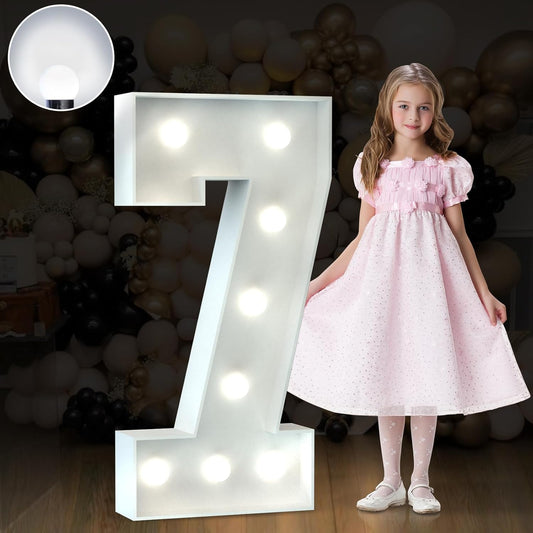 Marquee Numbers 3 Feet Tall Big Light Up Numbers 7th 17th 70th Happy Birthday Decorations Girl Boy White Anniversary Party Decor Large Cardboard Prop Backdrop Sign 7