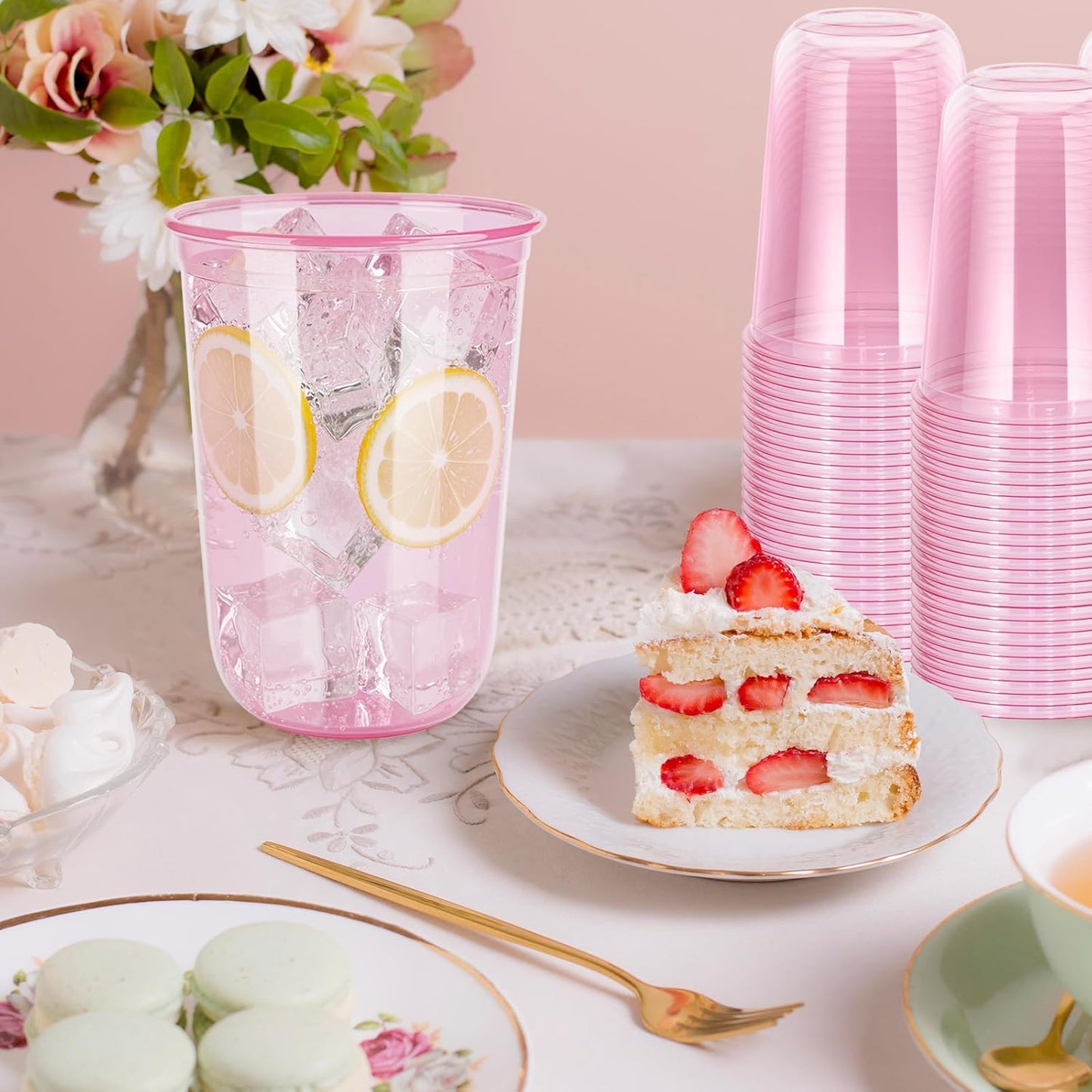 60 Pcs Disposable Stemless Clear Glasses 16 oz NATURAL Arc Crystal Plastic wine glasses Clear Classic Pet Cup for Meeting Weddings Birthdays Cocktail Christmas Party Supplies