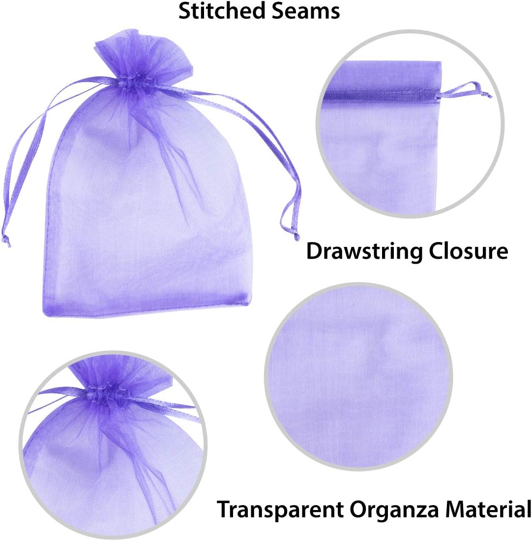 Super Z Outlet 100 Pack 5x7 Inch Mini Sheer Drawstring Organza Transparent Bags Jewelry Sack Pouches for Wedding, Party Decorations, Arts & Crafts Gifts (Purple)