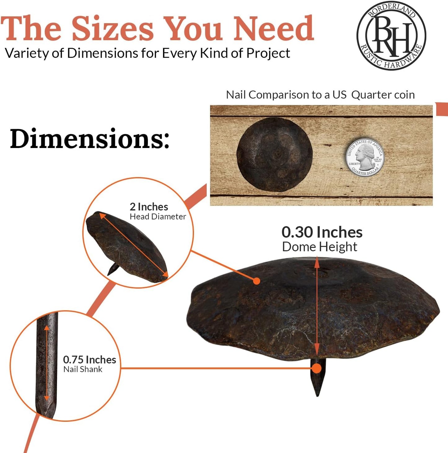 50 Pack 2" Round Head Iron Clavos Decorative Nails – Unfinished – Handmade Rustic Round Fasteners for Farmhouse Shutters, Faux Wood Beams, Barn Doors, Shutters, Gates – Ornamental Wood Accent