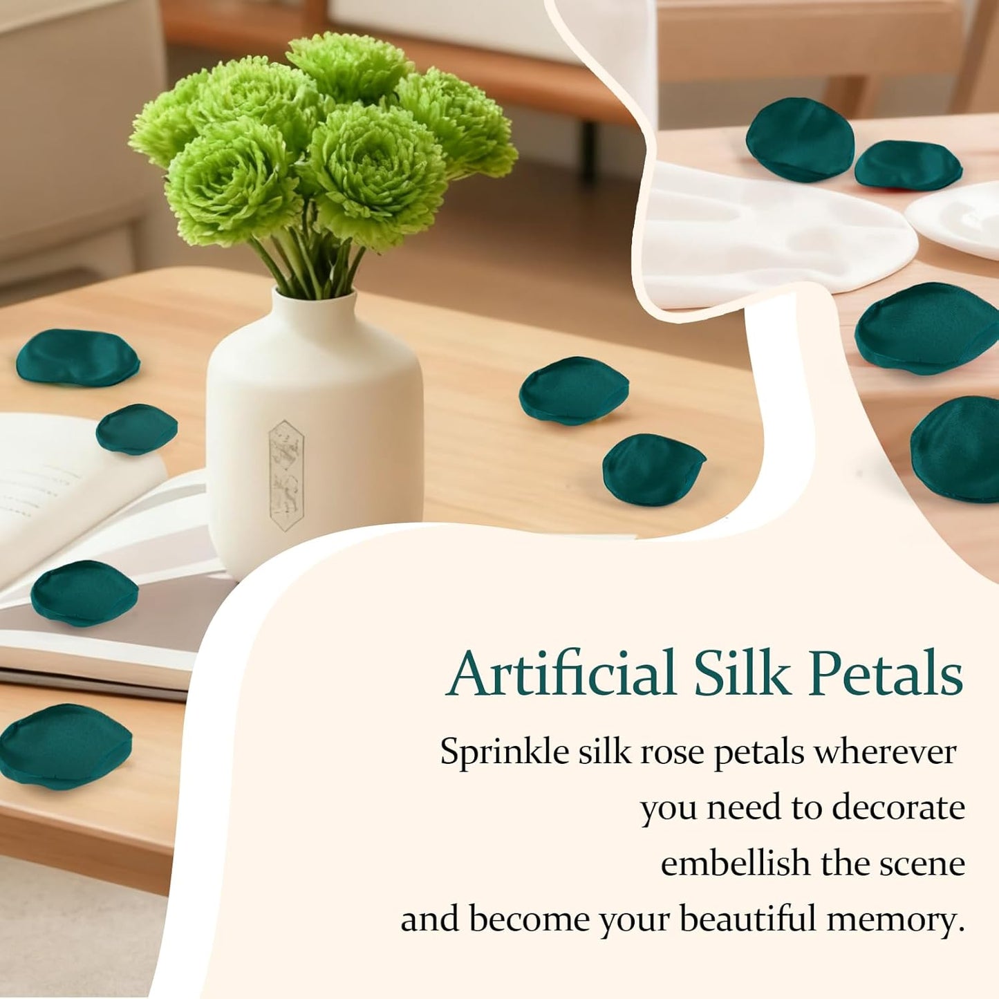 Silk Flower Petals Emerald Green 300pcs - Faux Rose Petals for Wedding, Centerpieces, Confetti, Bridal Shower, Romantic Night, and Photo Prop Decor