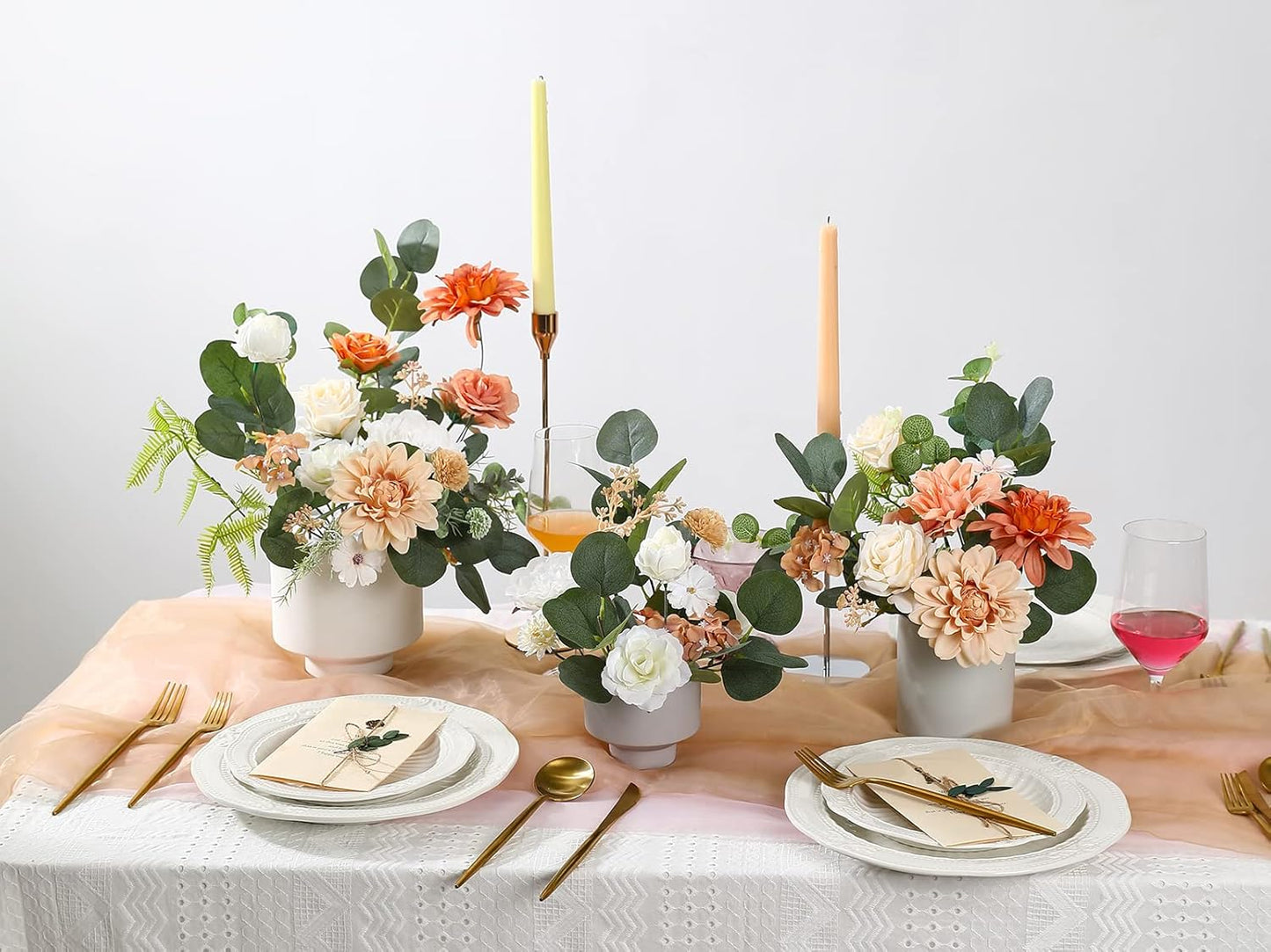 Serra Flora Artificial Flowers Combo Dahlia 34pcs Silk Mix Fake Flowers Roses for DIY Wedding Bouquets Combo Centerpieces Arrangements Party Bridal Baby Shower Home Decorations(White Pink)