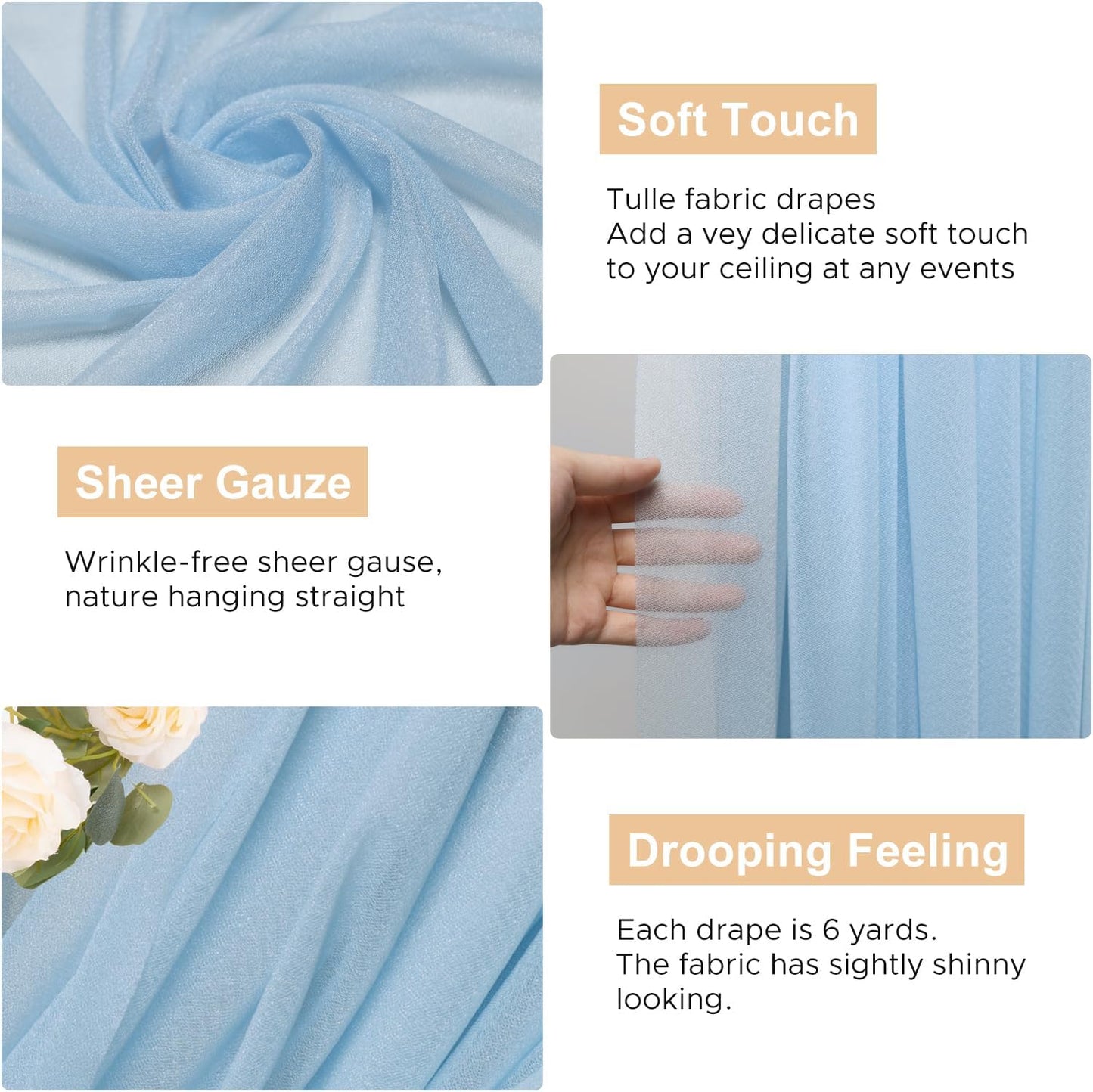 Wokceer Baby Blue Wedding Arch Draping Fabric Backdrop 3 Panels 28.7" X 20FT Sheer Drapes Fabric for Wedding Arbor Ceremony Party