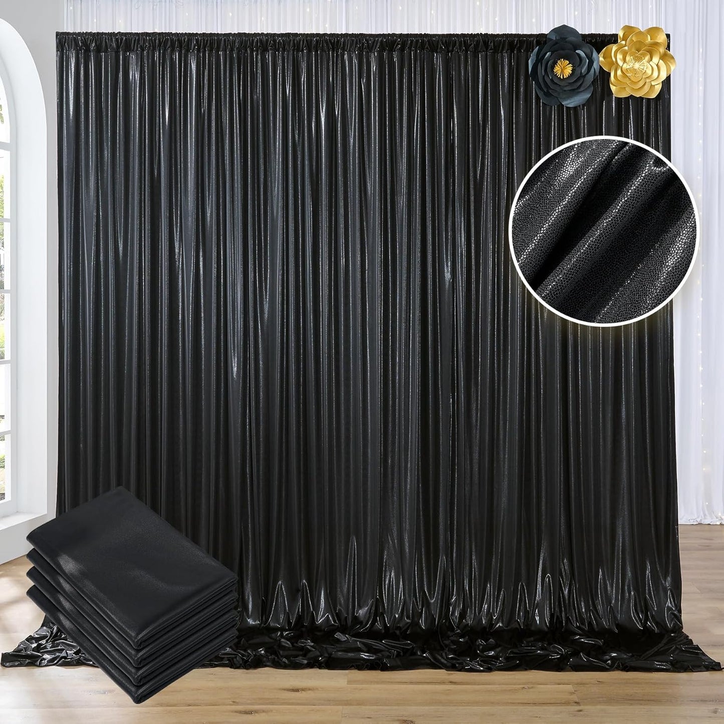 20ftx10ft Black Sequin Backdrop Curtain Panels for Parties, Wrinkle Free Glitter Photo Backdrop Drapes 4 Panels 5x10FT Shiny Back Drop Cloth for Wedding Birthday Christmas Photography Background