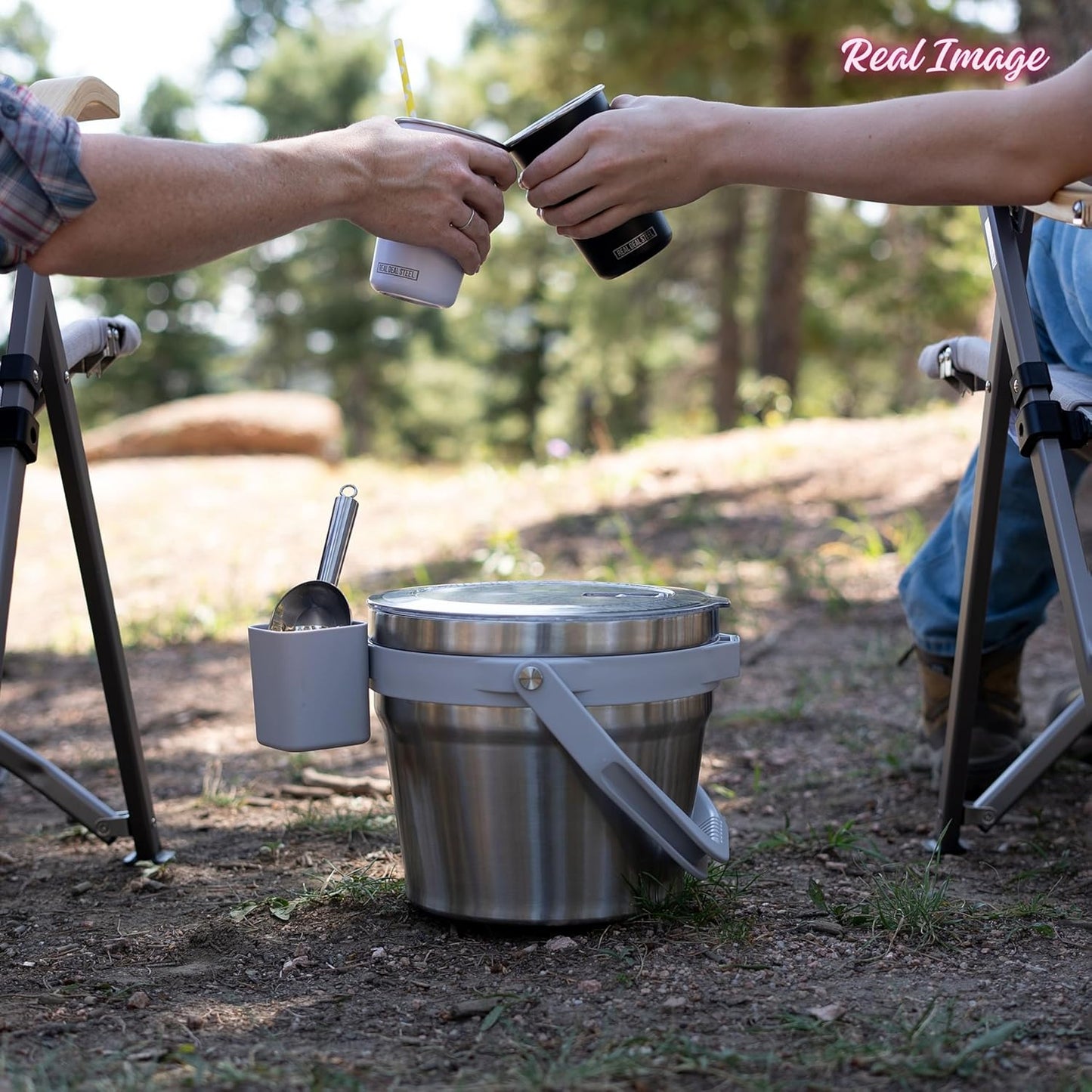 Large Insulated Ice Bucket with Lid – Stainless Steel Ice Bucket and Scoop – Ice Buckets for Parties, Bars – Ice Bucket with Lid and Scoop – Outdoor Ice Bucket, Champagne (Black)