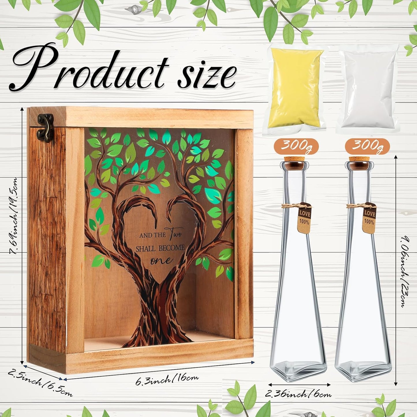 Blosssound Unity Sand for Wedding Ceremony Set and The Two Shall Become One Unity Sand Ceremony Shadow Box and Vases for Wedding Centerpiece Marriage Bridal Party Supplies