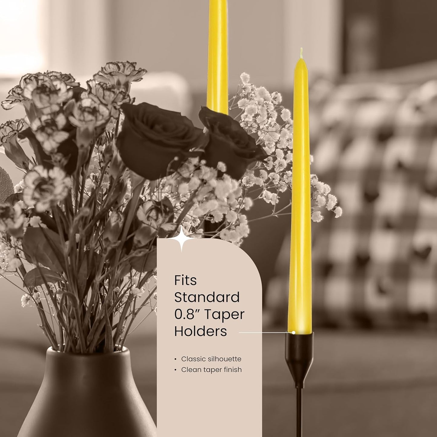 Leor & Lair Yellow Taper Candles - 4 Pack 10" Yellow Candlesticks - Unscented Long Burning Candles for Fall Decor, Dinner Table, Holidays, Weddings, Restaurants & Business Events