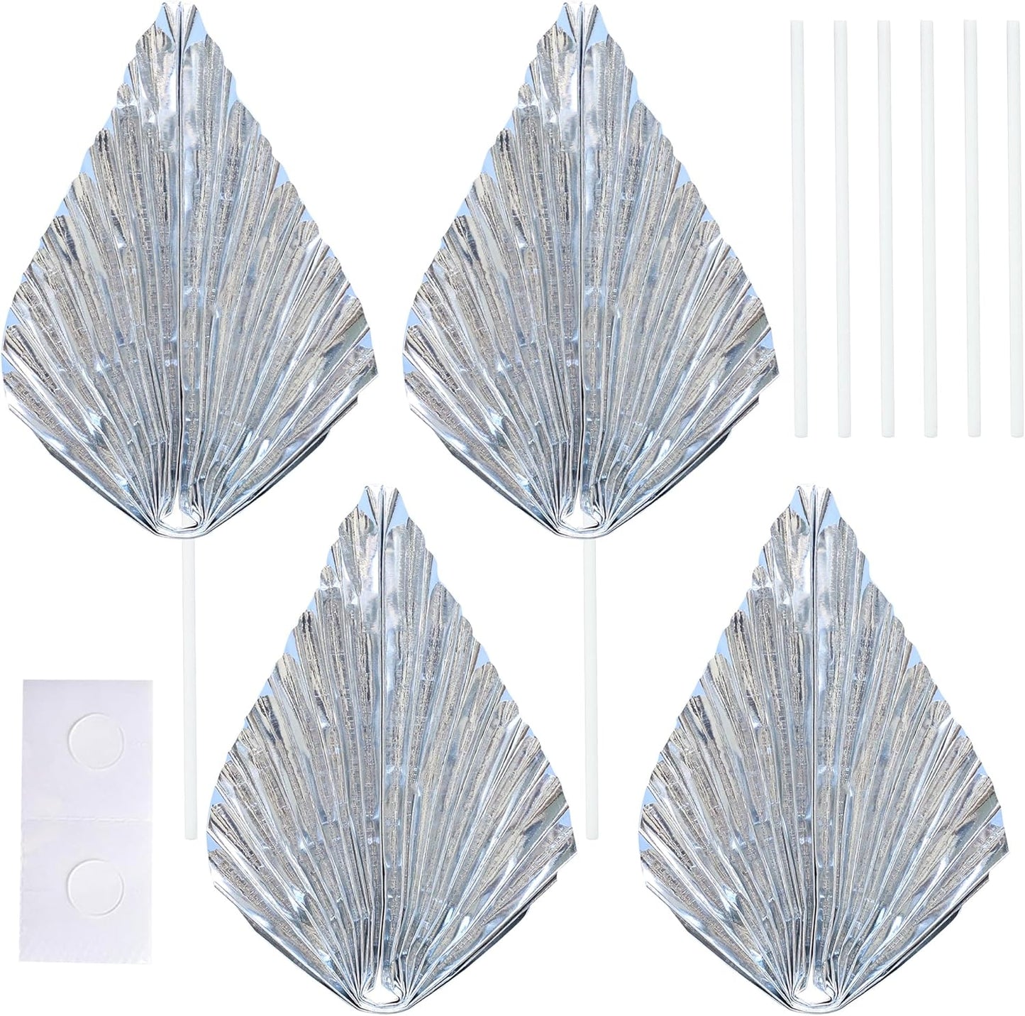 Gyufise 6Pcs Paper Palm Fan Cake Topper Palm Leaf Fan Cake Pick for DIY Bakeware Craft Project Home Made Wedding Bridal Shower Birthday Anniversary Party Cake Decorations Supplies Metallic Silver