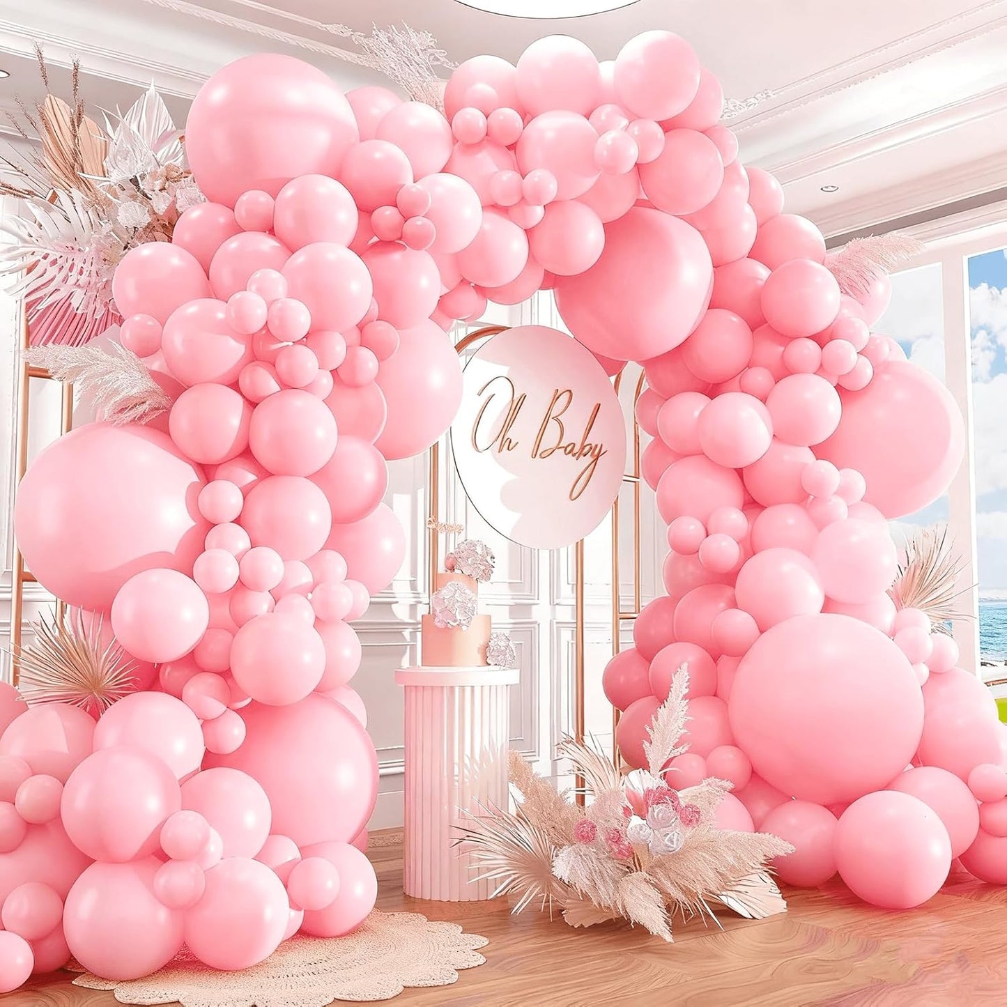 412pcs Pastel Pink Balloon Garland Arch Kit 18 12 10 5 Inch Different Sizes Light Pink Latex Balloons for Baby Shower Birthday Happy Gender Reveal Party Decoration
