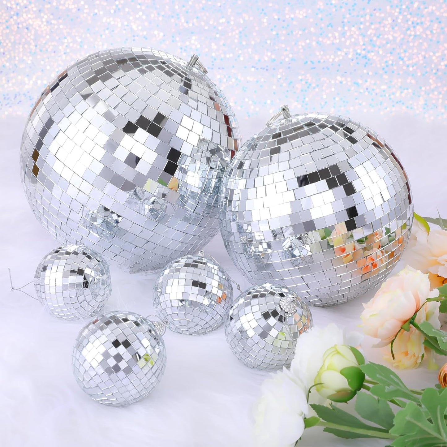 Large Mirror Disco Ball Bright Hanging Disco Ball: 6 Pcs Silver Reflective Mirror Ball - Disco Party 70s Ballroom Dance Music Festivals Decoration (10'', 8'', 3.2'')