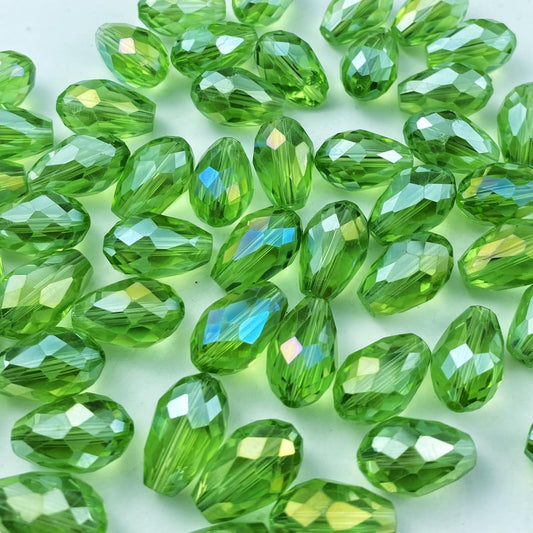 50pcs 10x15mm Teardrop Crystal Glass Beads Vertical Hole Faceted Glass Teardrop Spacer Beads for Bracelets Necklace Earring DIY Jewelry Making Craft(Light Green AB)