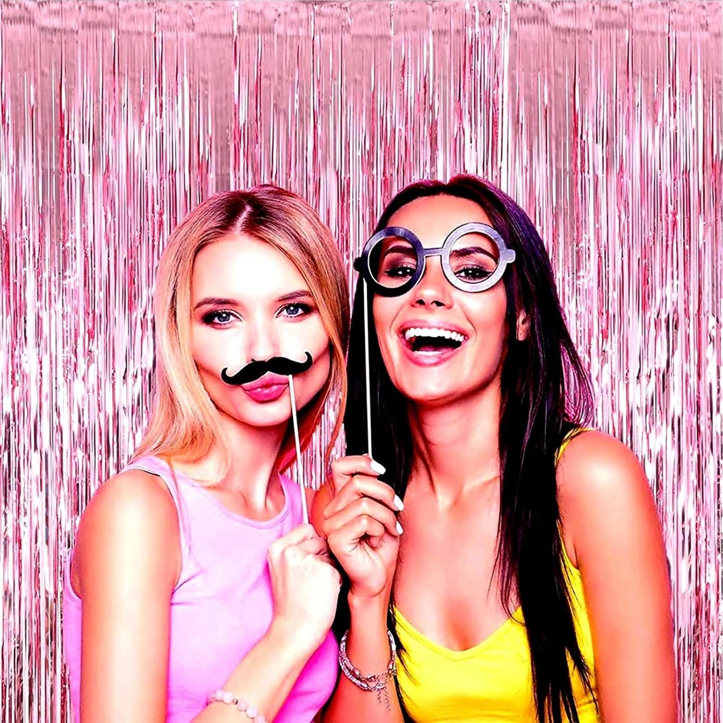 4 Pack Pink Foil Fringe Curtain Backdrop, 3.28Ft x 8.2Ft Metallic Tinsel Foil Fringe Streamer Curtains for Photo Booth Props, Birthday, Wedding, Valentine's Day Decoration Party Supplies New