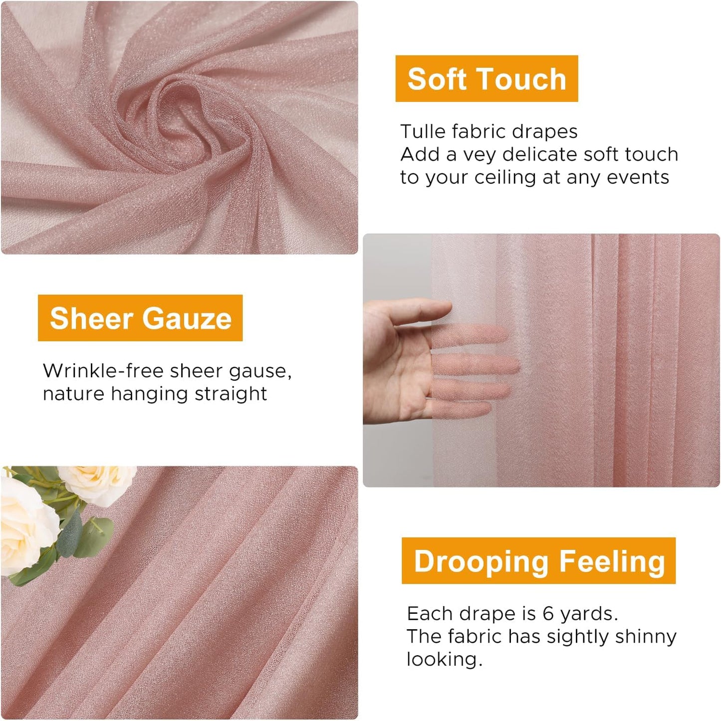 Wedding Arch Draping Fabric 1 Panel 28.7" x 20FT Dusty Rose Sheer Chiffon Backdrop Drapes for Wedding Ceremony Birthday Party Bridal Shower Outdoor Decoration