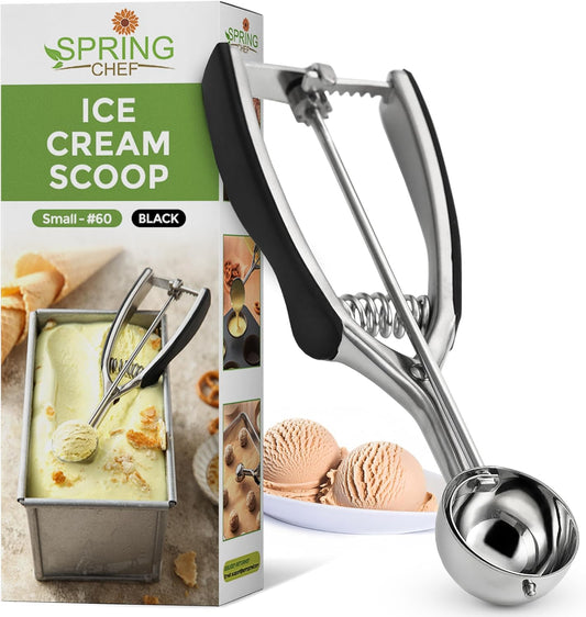 Spring Chef Small 1 Tablespoon Stainless Steel Cookie Scoop for Baking - Multifunctional #60 Cookie Dough Scoop with Trigger Release - Kitchen Scooper for Food - Dishwasher Safe Melon Baller - Black