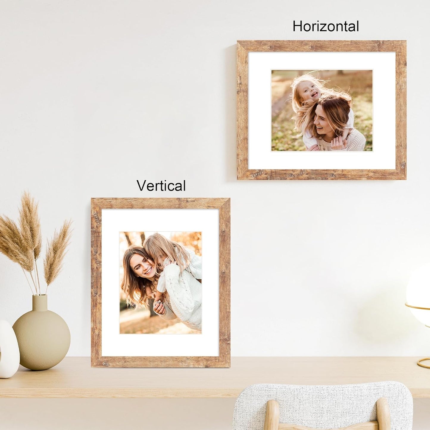 11x14 Picture Frame Set of 4 with Tempered Glass, Rustic Brown Frame Display 8x10 Pictures with Mat or 11 x 14 Without Mat, Wooden Photo Frames for Wall Mounting