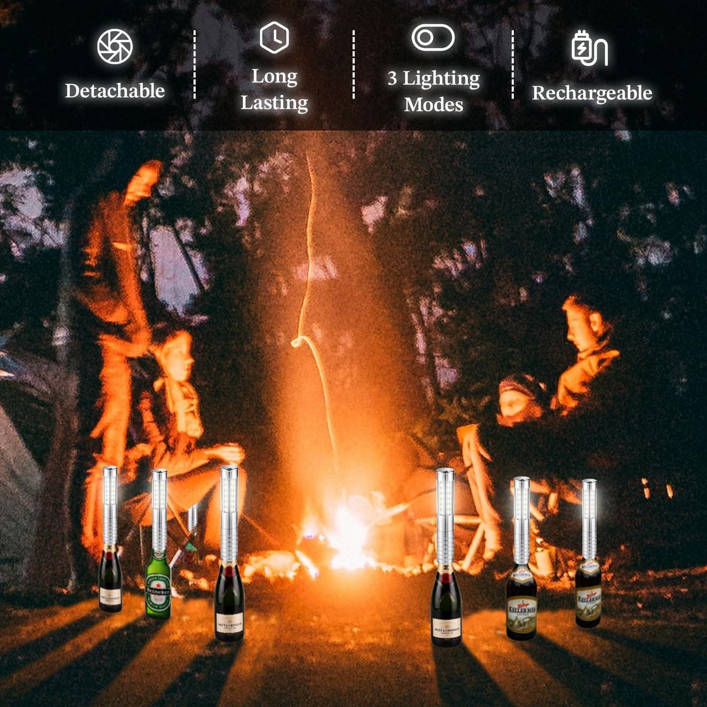 4 Packs Rechargeable LED Strobe Baton Lights Reusable Bottle Service Lights for Liquor Bottles Handheld Service Sparklers for Club Weddings Concert Outdoor Events (Silver-White Light, 4)