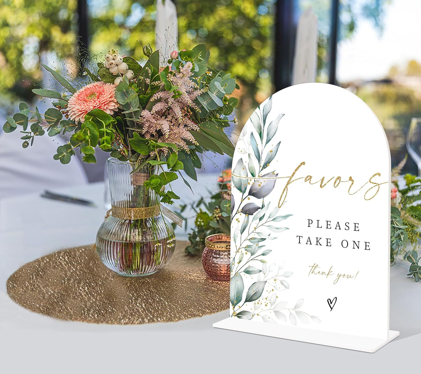 Acrylic Wedding Signs, Greenery Theme Favor Please Take One Sign, Wedding Reception Signage, Bridal Shower Table Decor with Stand, Engagement, Anniversary, Newlywed Events and Parties Supplies, 18