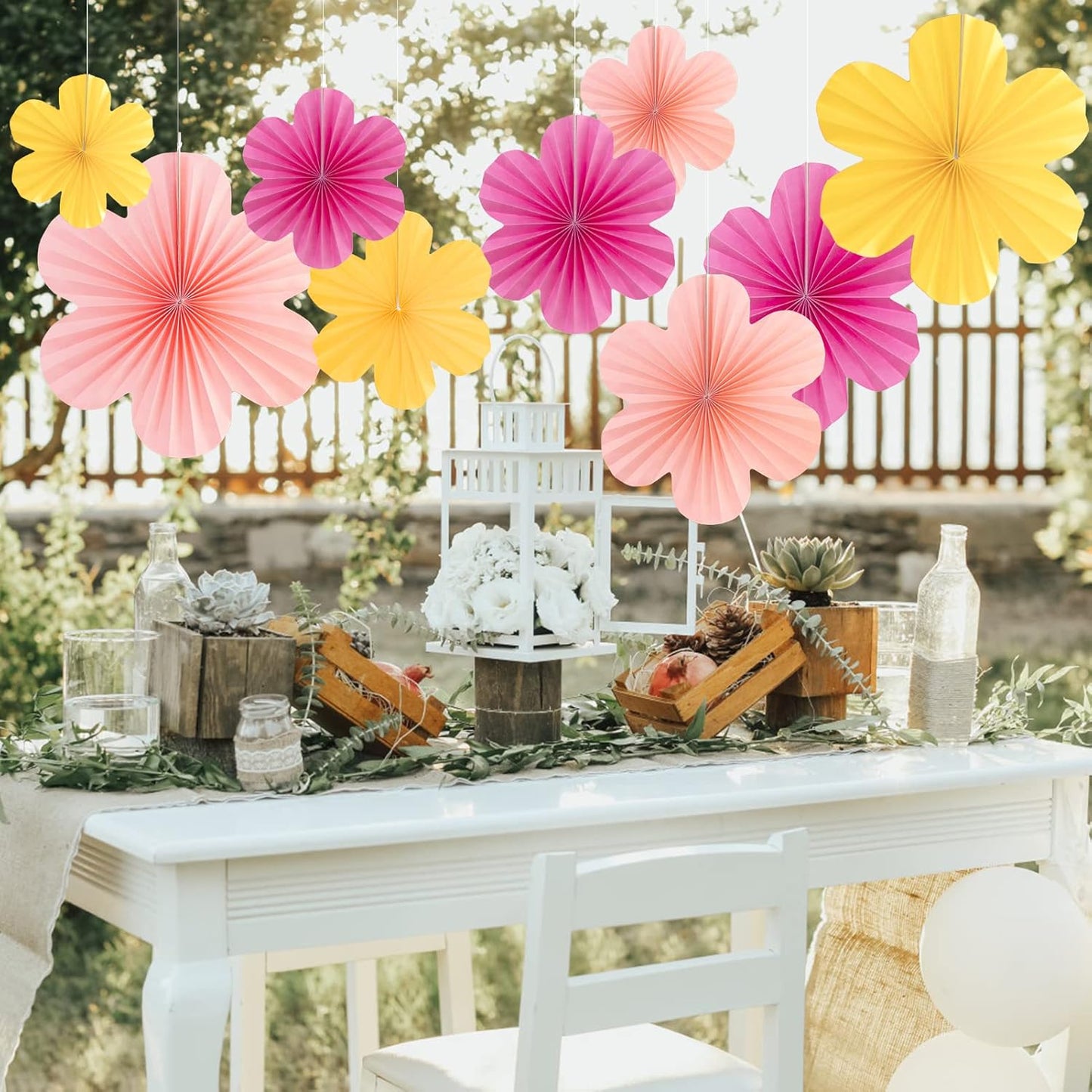 SUNBEAUTY 9 PCS Paper Flowers Decorations for Wall Paper Fans Classroom Decoration Paper Floral Backdrop Decor Paper Fans Decoration