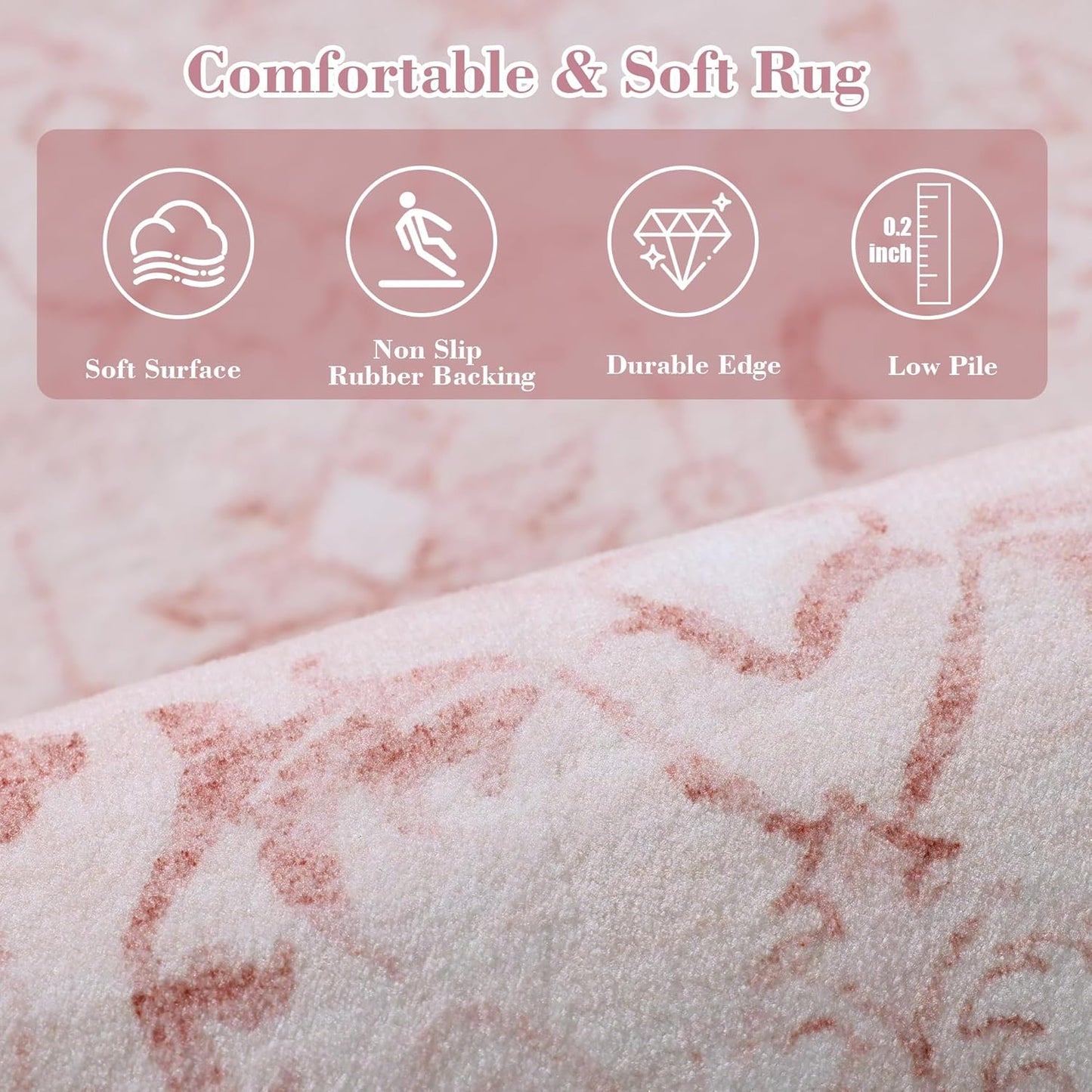 Pink Extra Large Area Rug 10x14 for Living Room, Distressed Washable Rug for Dining Room Bedroom, Anti-Slip Low-Pile and Soft Accent Rug Farmhouse Office Home Decor