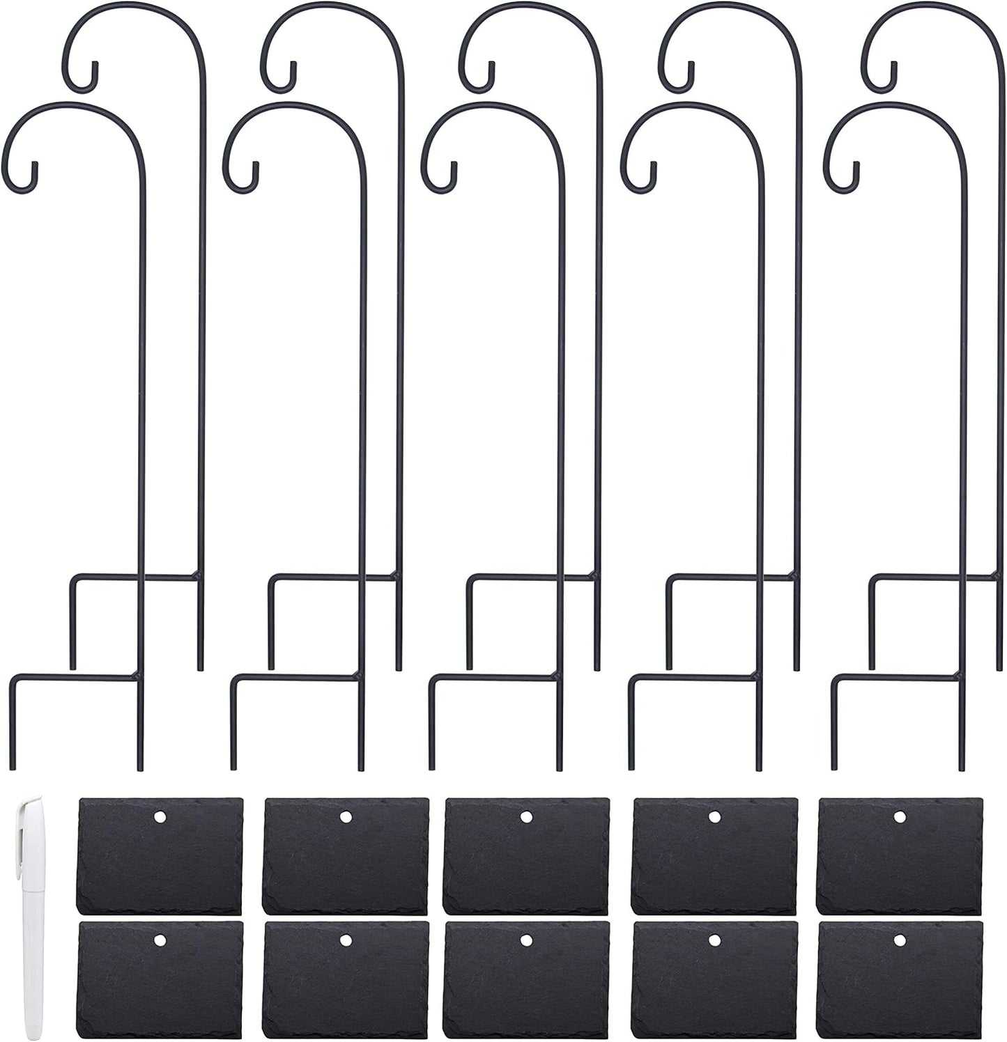 FORUP Plant Labels, 10pcs Garden Markers Signs Labels, Weatherproof Reusable Natural Slate Hanging Tags on Stainless Steel Metal Rod for Flower Bed, Pots, Planters