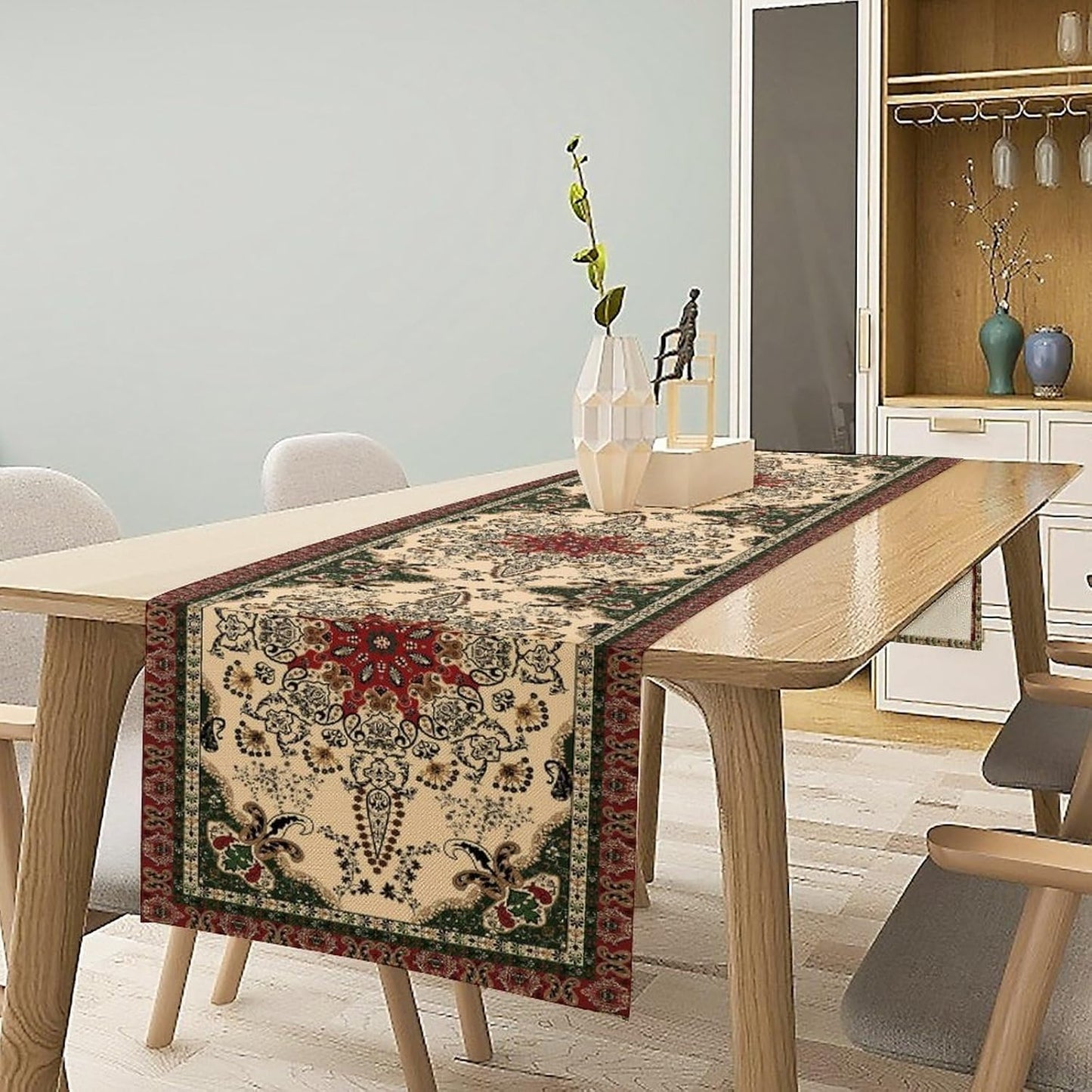 Vintage Paisley Bohemian Table Runner Beige Red Rustic Farmhouse Home Kitchen Table Dining Coffee Room Garden Party Wedding Decor 13x60in