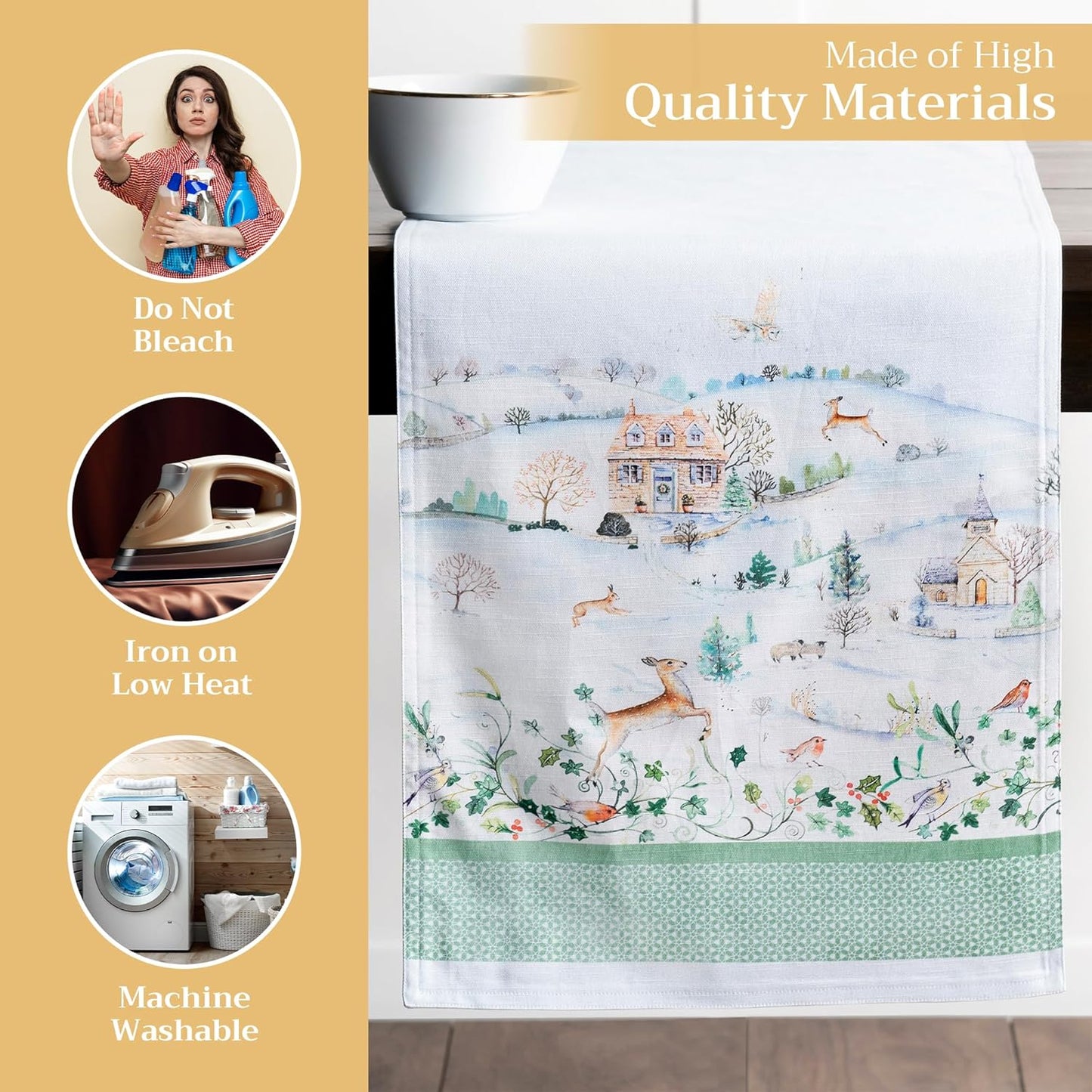 Maison d' Hermine Table Runner 100% Cotton Double Layer Table Runners 72 inches Long for Thanksgiving Christmas Decorations Home Kitchen Dining Party Wedding (Snowy World, 14.5" x 72")