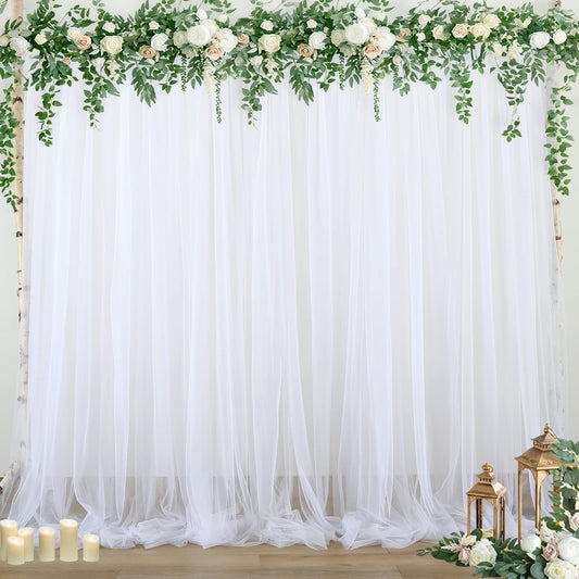 Sheer Backdrop Curtains White Tulle Backdrop Curtain for Parties Wedding White Backdrop Curtain for Birthday Party Baby Shower Photos Background Drape 30ft x 10ft(5ft x 10ft, 6 Panels)