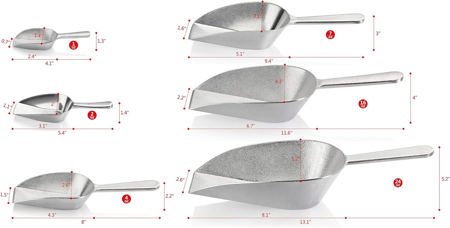 New Star Foodservice 34660 One-Piece Cast Aluminum Flat Bottom Bar Ice Flour Utility Scoop, 4-Ounce, SIlver