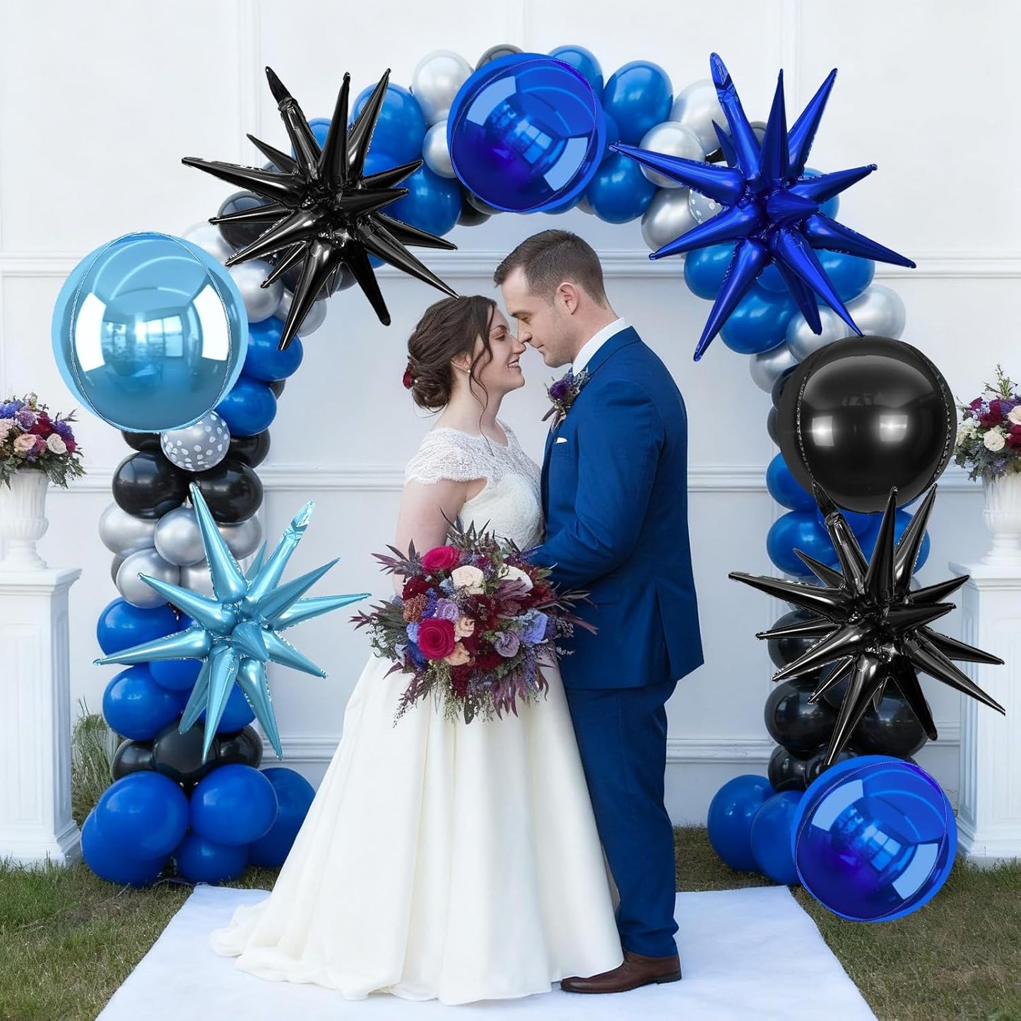 6Pcs Black Blue Foil Balloons,22Inch Navy Blue Black 4D Round Ball Balloon and Explosion Star Balloon for Birthday Wedding Baby Shower Anniversary Party Decorations