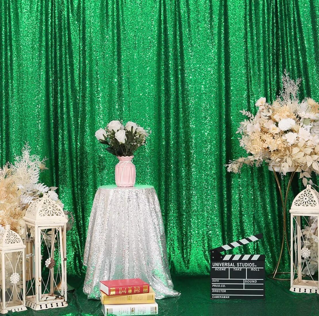 Eternal Beauty Green Sequin Backdrop, 20x10 Ft Glitter Background Curtains for Christmas Shimmer Photography Party Wedding Birthday Back Drop Decor