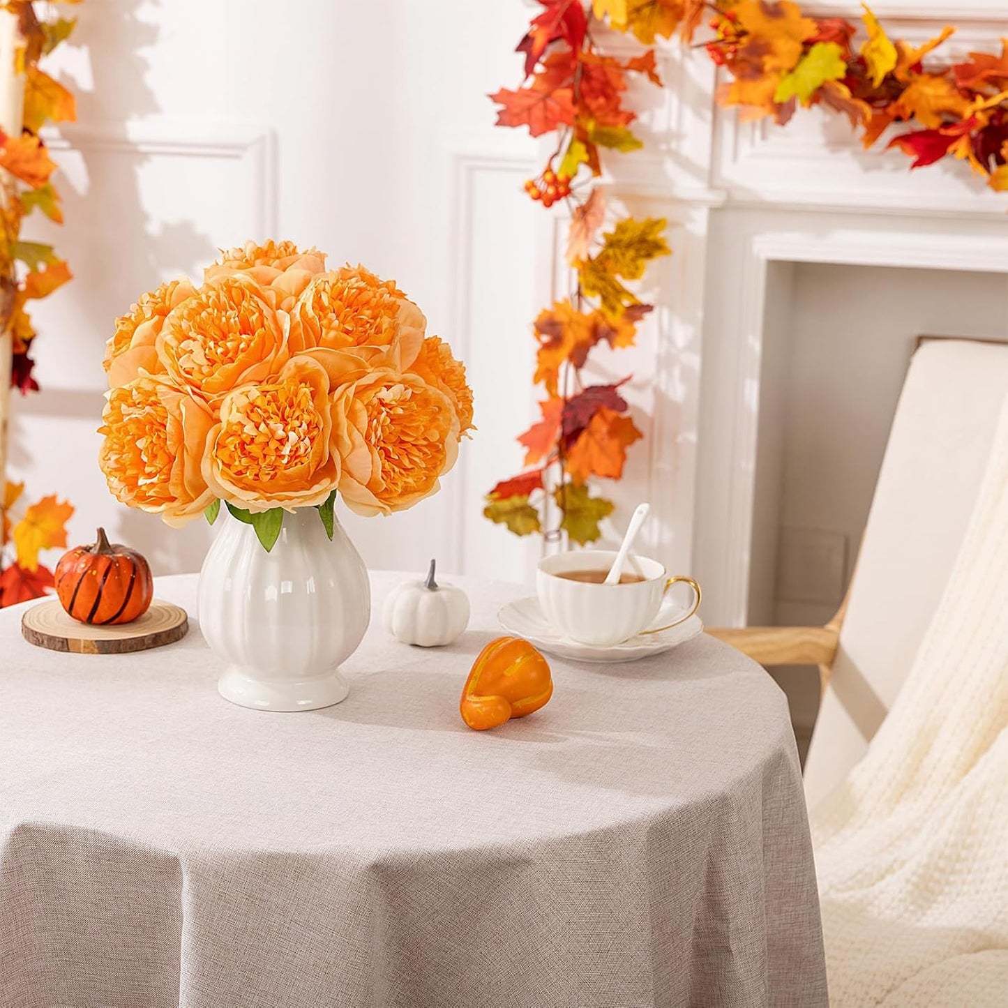 U'Artlines Artificial Peony Silk Flower with Stems 10pcs Real Look Vintage Peonies for Home Wedding Decoration (Orange)