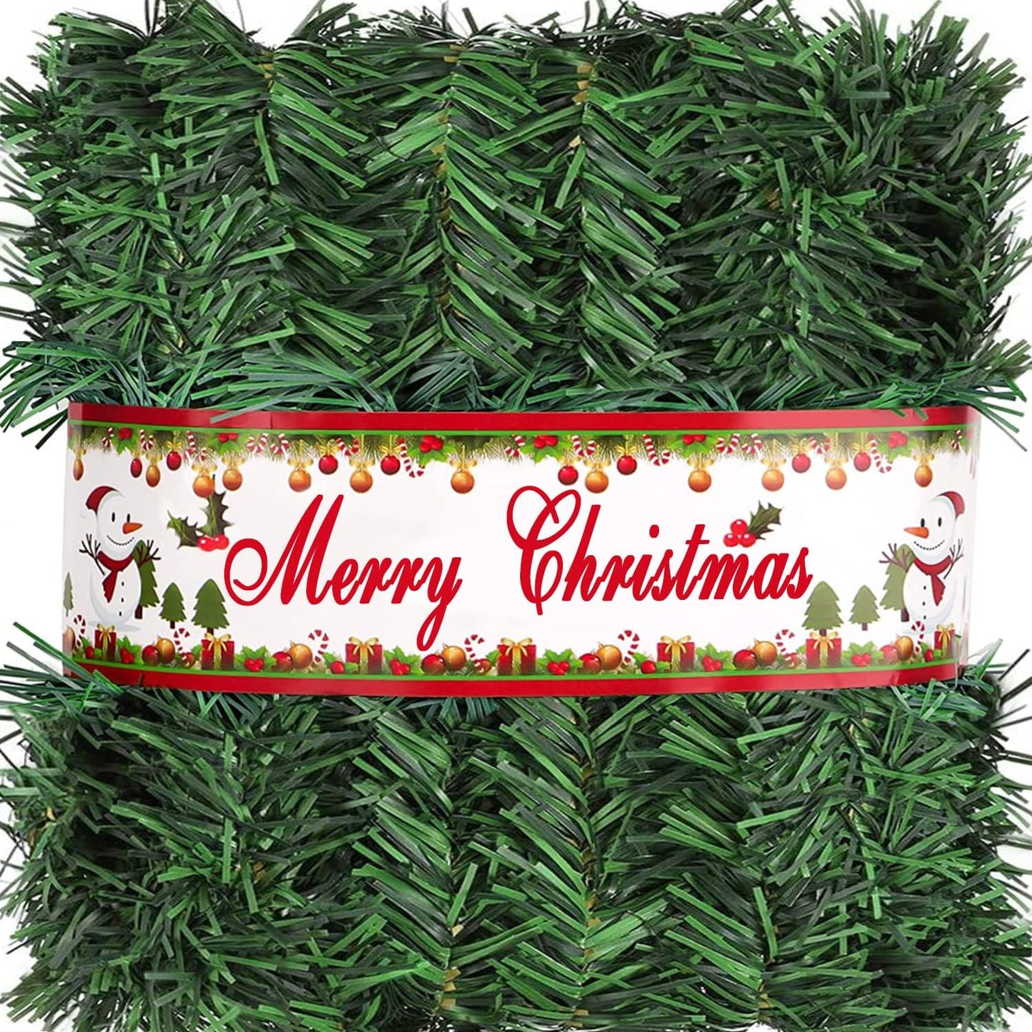 Jishi 50 FT Garland for Christmas Decorations - Non-Lit Green Soft Xmas Holiday Decor Outdoor Indoor Home Garden Artificial Greenery, Wedding Party Outside Decorations - 50Ft Long Plain Green Garland