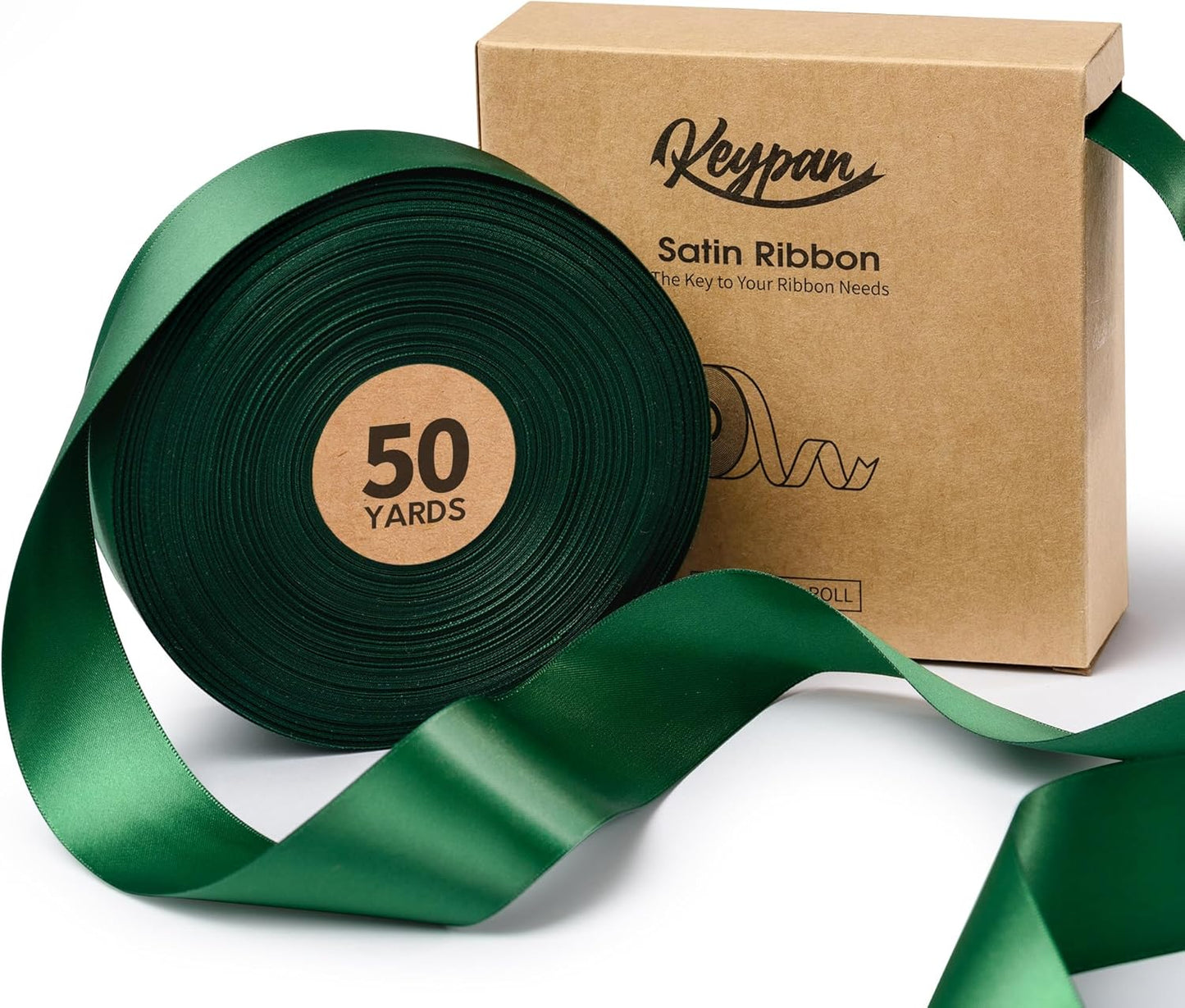 Forest Green Satin Ribbon 1-1/2 Inch x 50 Yards Double-Faced Ribbons for Christmas Gift Wrapping Crafts Flower Bouquet Wedding Paper Bows Invitations