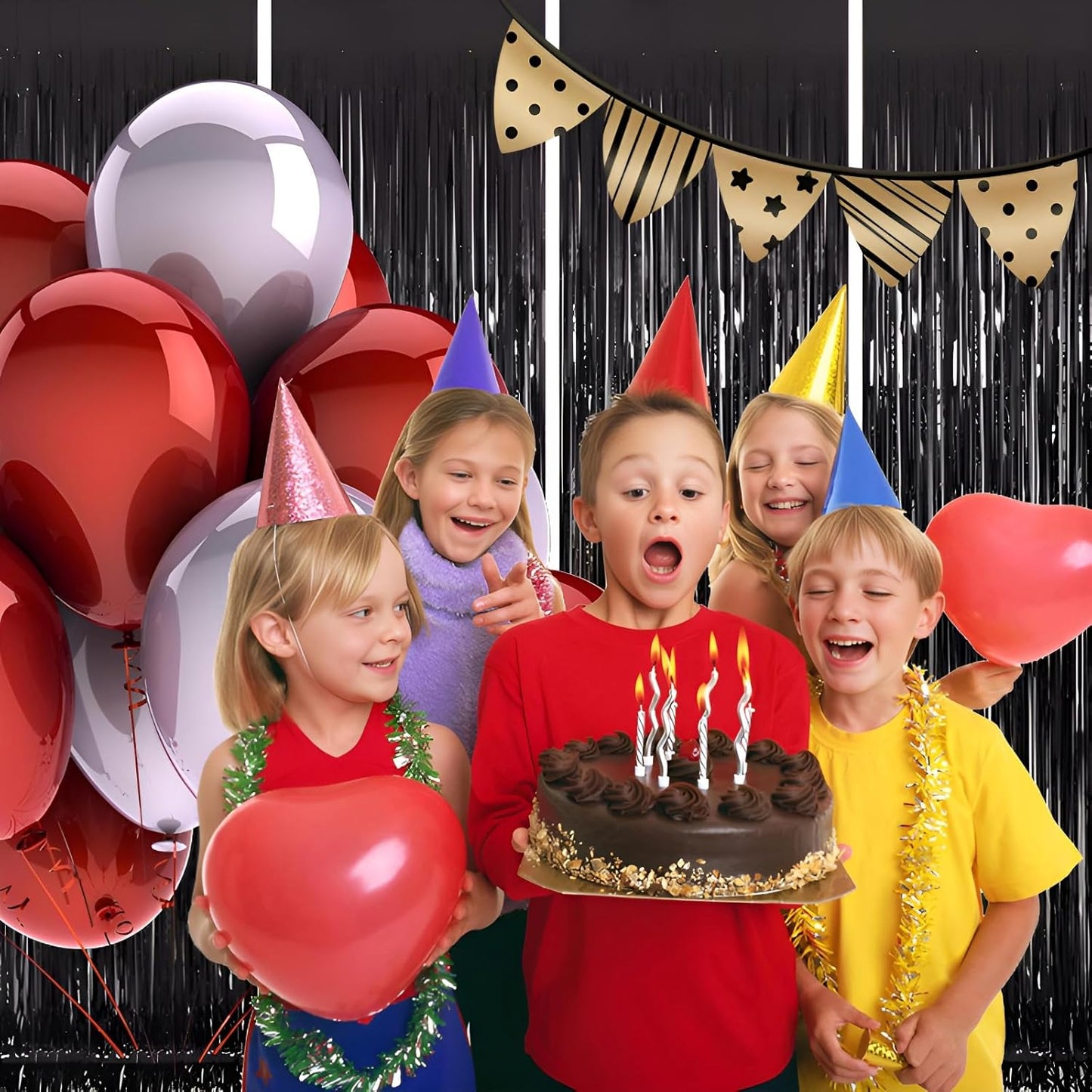 Keyali 4 Pack 3.3 * 8.3 ft Foil Curtain Metallic Tinsel Fringe Curtains Photo Booth Props Backdrop for Birthday Wedding Engagement Baby Shower Christmas Holiday Celebration Partyl,Black