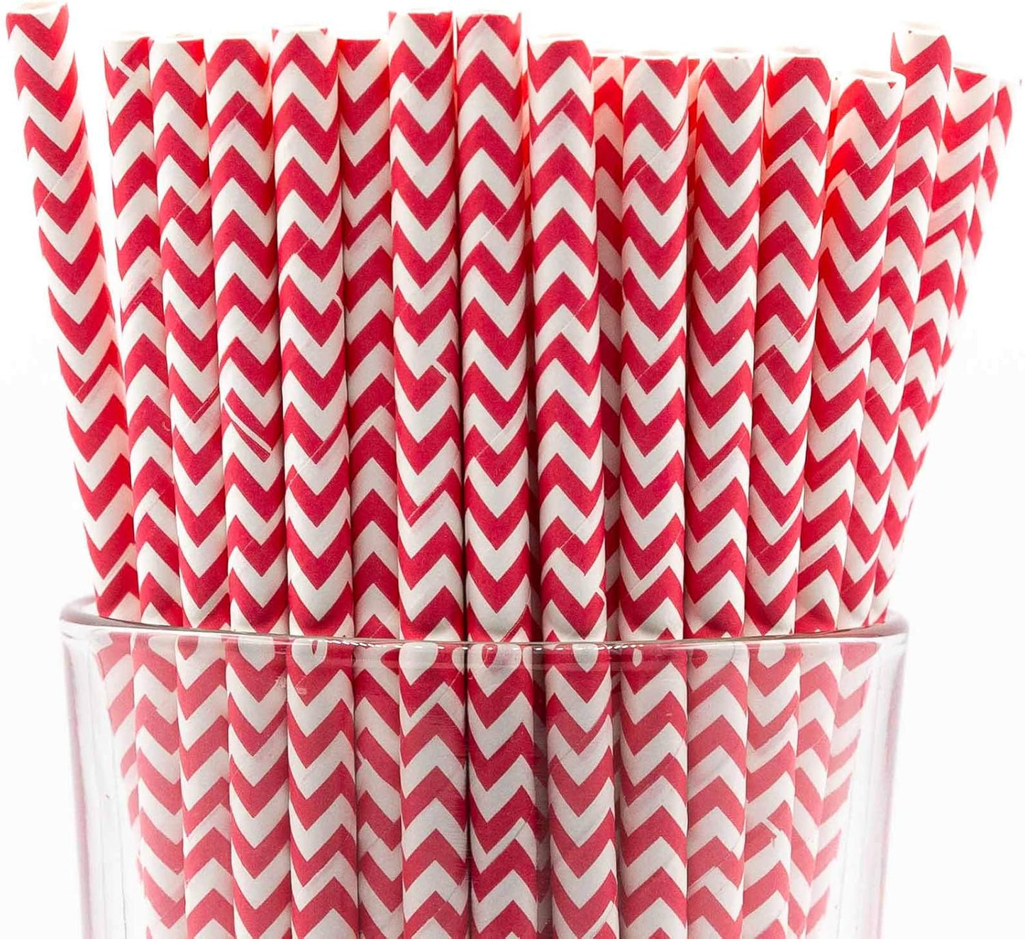 Pack of 150 Red Chevron Biodegradable 4-Ply Paper Drinking Straws (Compostable, Non-toxic, BPA-free)