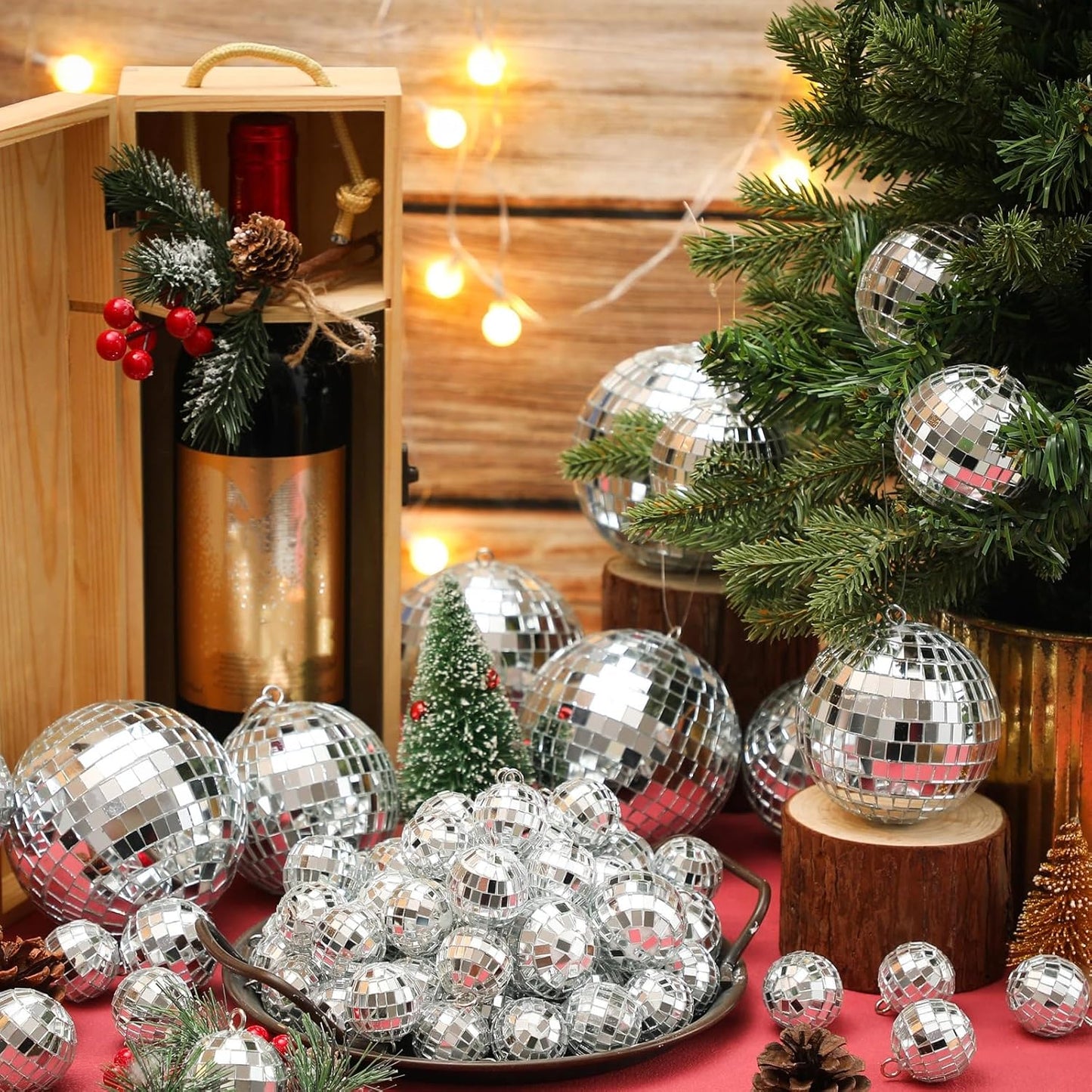 Funtery 100 Pcs Mirror Disco Balls Bulk Assorted Silver Hanging Disco Ball Decor for Home Wedding Birthday Dance Music 70 S Theme Party Christmas Tree Ornaments(1.2'', 2'', 3.2'', 4'')
