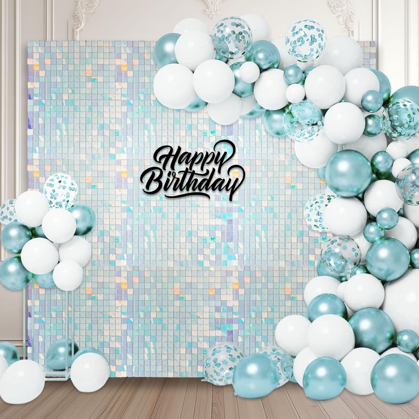 12PCS Colorful Blue Shimmer Wall Backdrop, Square Sequin Photo Backdrops Panel, Glitter Wall Background for Birthdays, Weddings, Engagements, Baby Showers, Disco Bachelorette Party Decor (3FTx4FT)