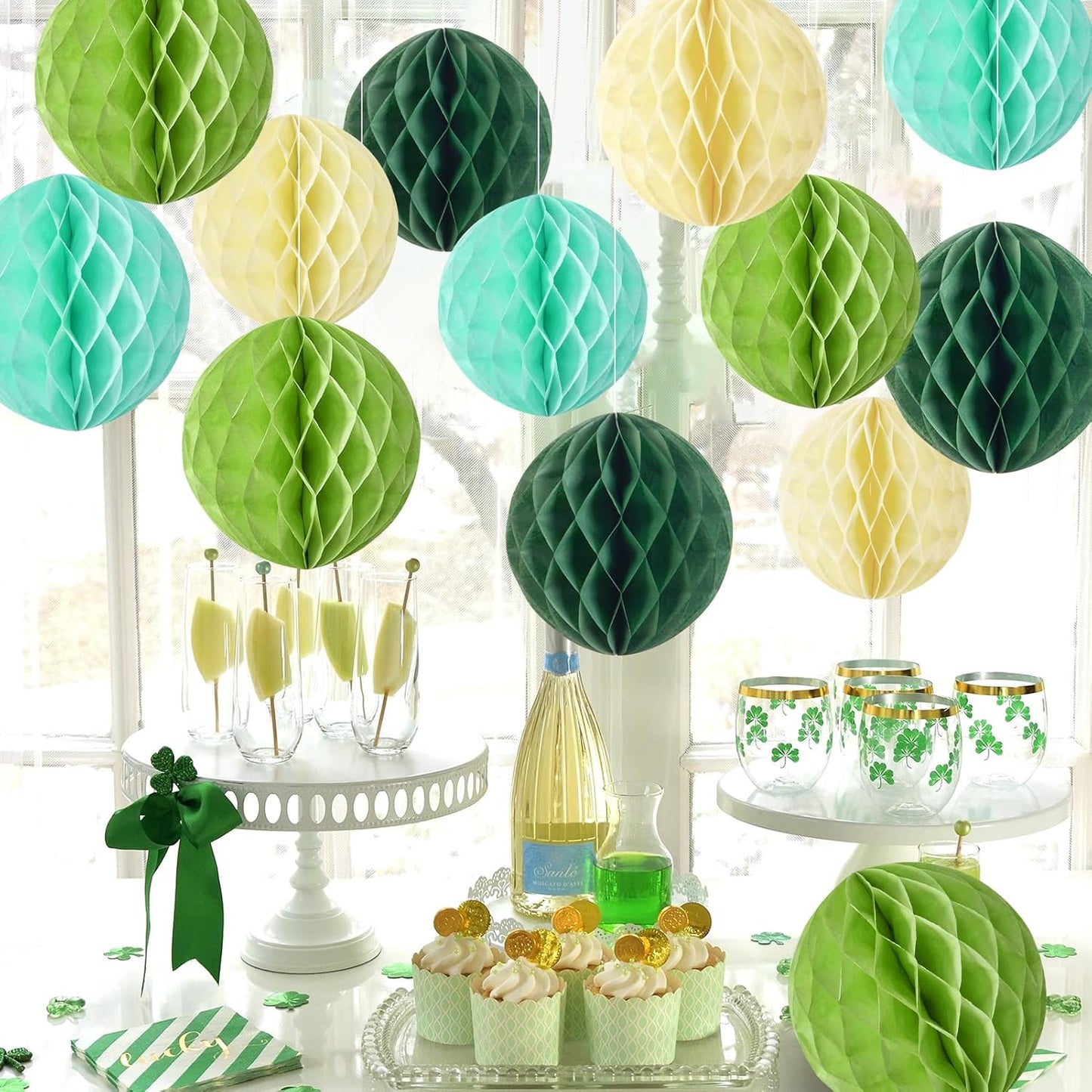Sage Green Honeycomb Balls Decorations Sage Green Honeycomb Paper Decorations for Wedding Bridal Baby Shower Tropical Jungle Birthday Décor, Set of 16