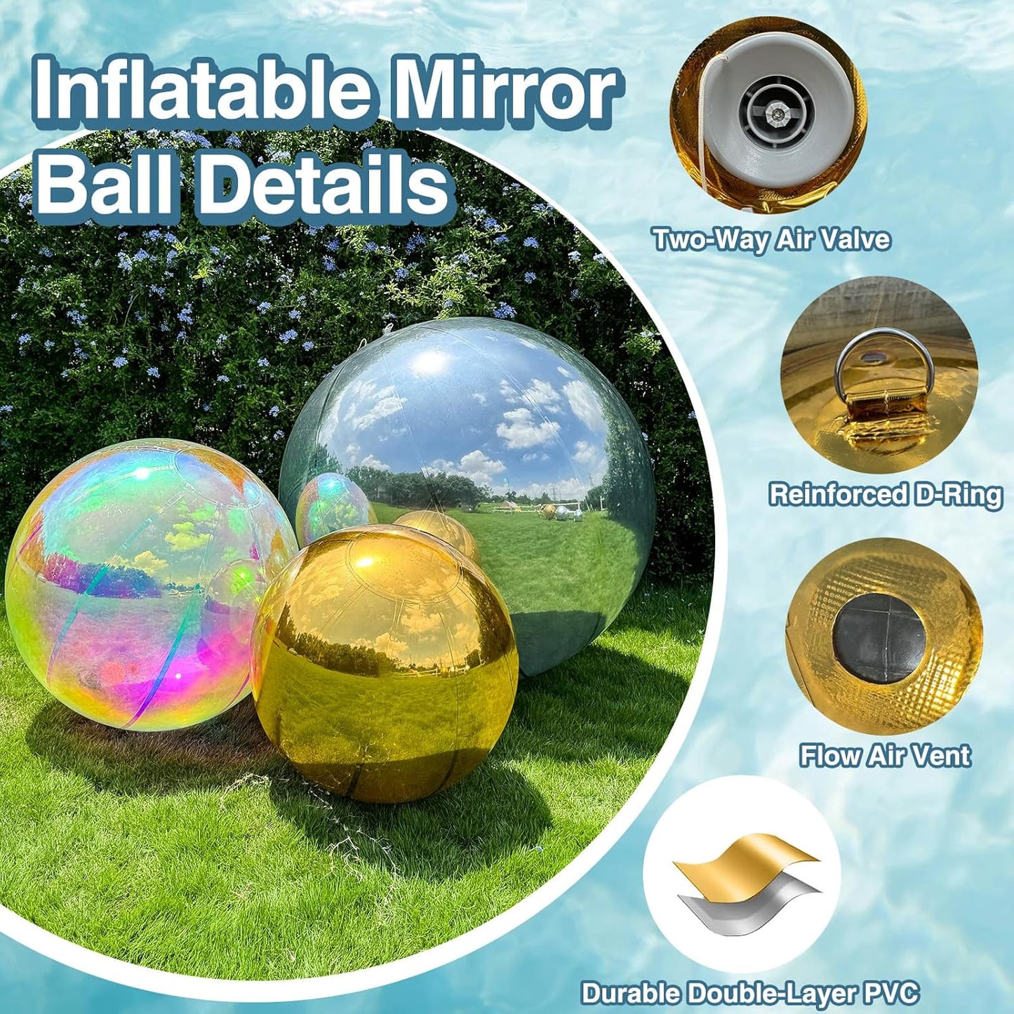 Inflatable Mirror Ball, Silver Big Shinny Balls Reusable Large PVC Disco Ball Balloon for Large Event Decoration, Party, Wedding Decor, Concerts, Stage (1 Pcs, 0.6m/23.6in Without Air Pump)