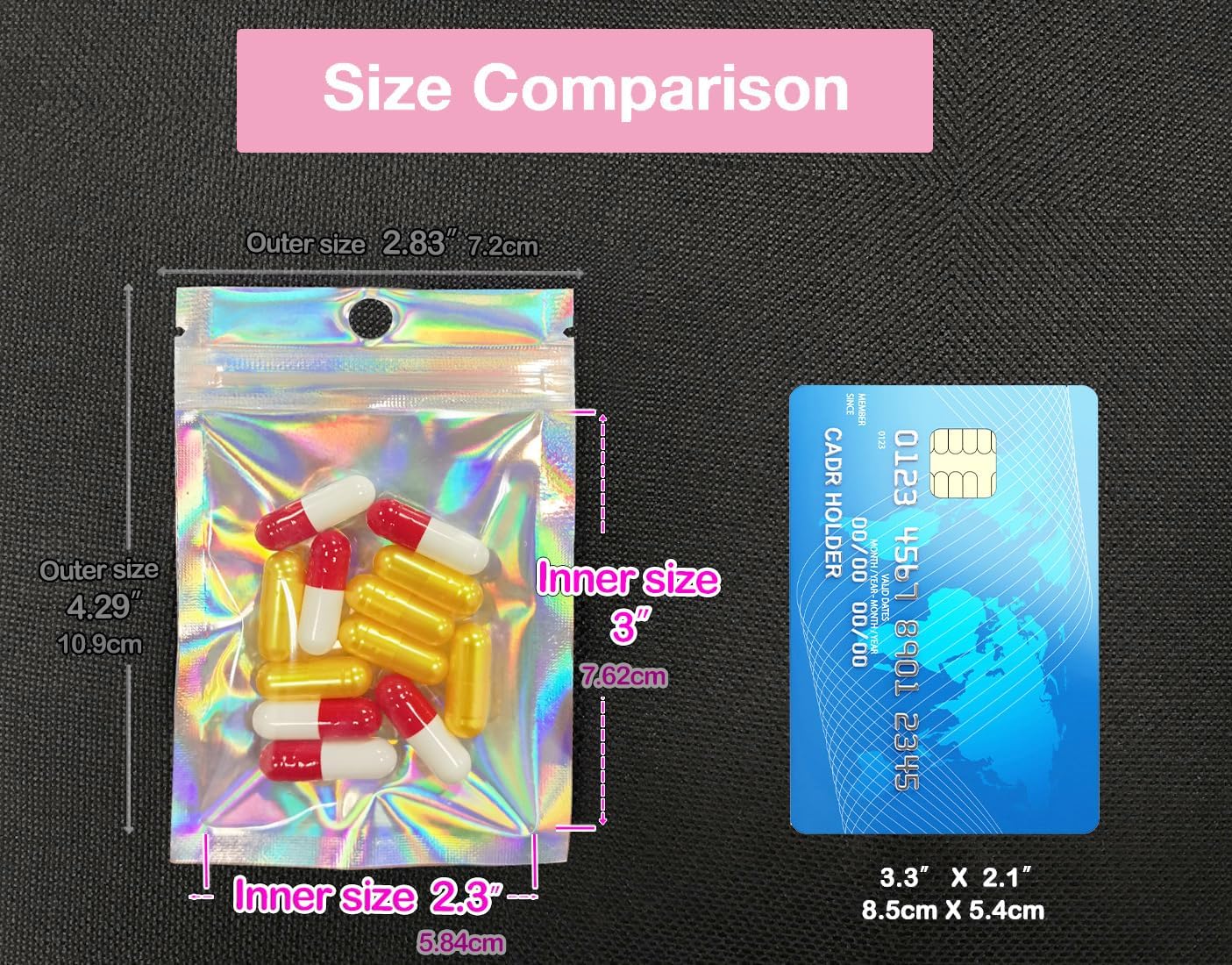 Smell Proof Bags & Resealable Foil Pouch Bag [100 PCS ] Great for Party Favor Food Storage Holographic Color 2.3 x 3 Inch