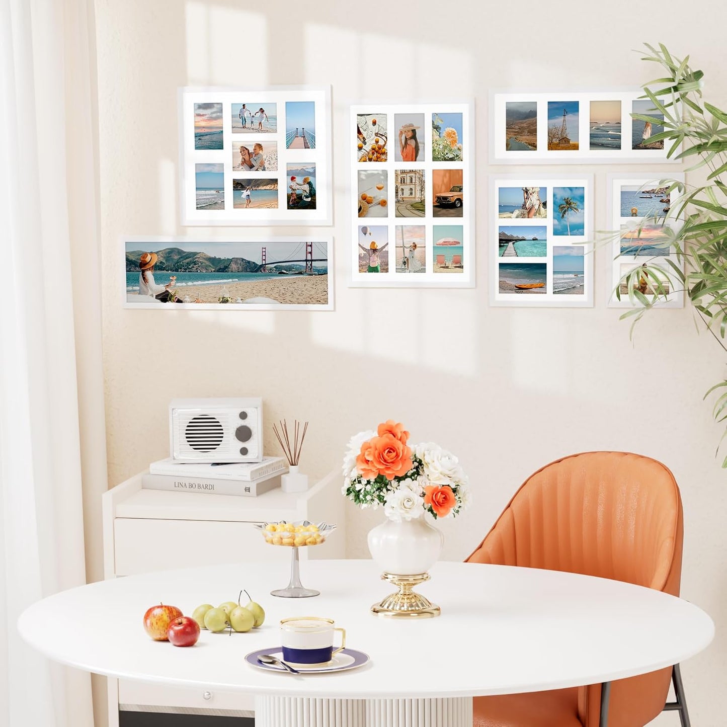 Vittanly 8x14 Picture Frames Collage, Displays 3Pcs 4x6 Pictures with Mat, Collage Picture Frame for Horizontal or Vertical Display, White, 1 Pack