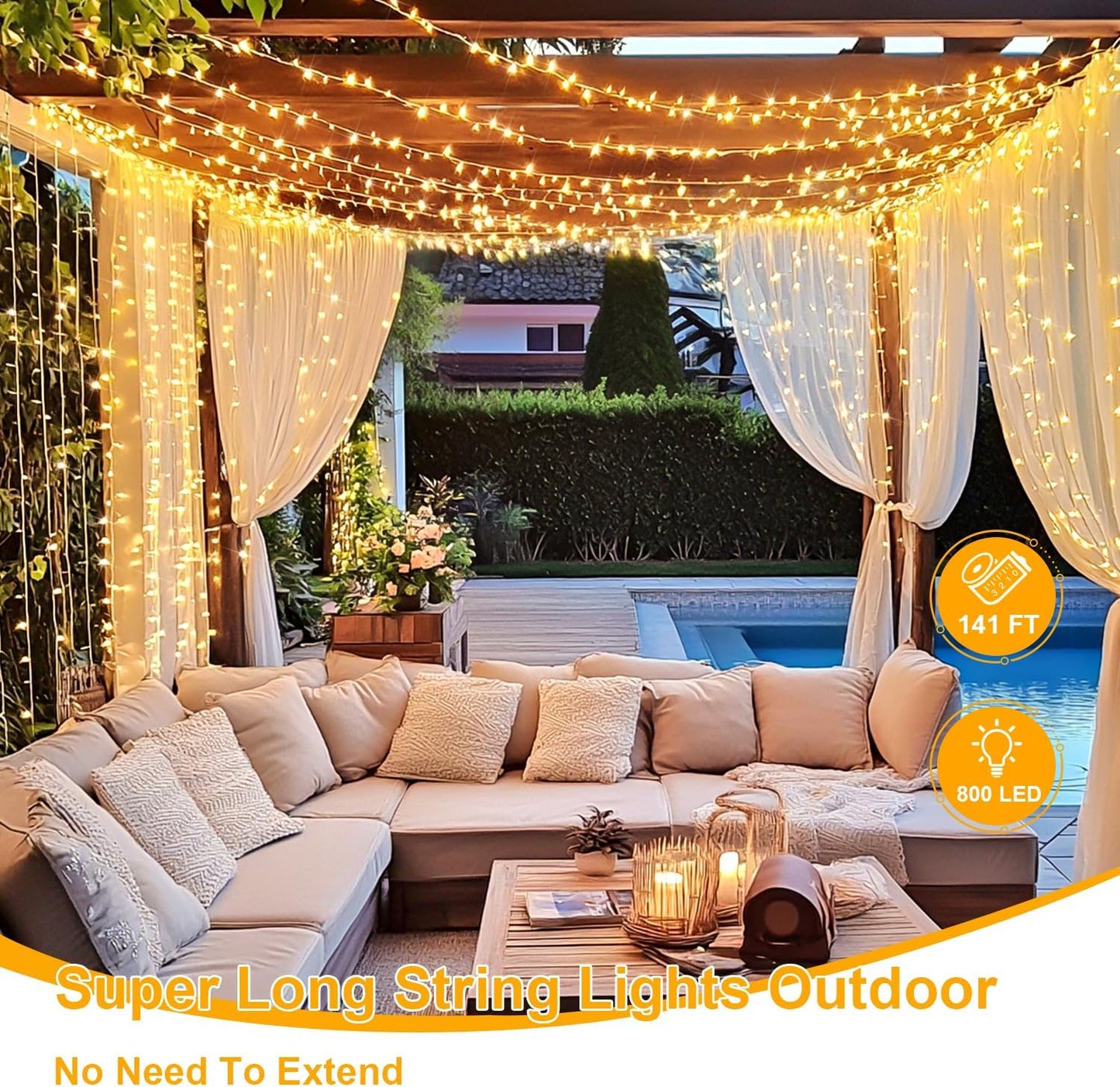 JMEXSUSS 800 LED Christmas Lights Outdoor Indoor String Lights with 8 Modes Warm White Plug in for Patio Garden Tree Wedding Party Yard Spring Decoration