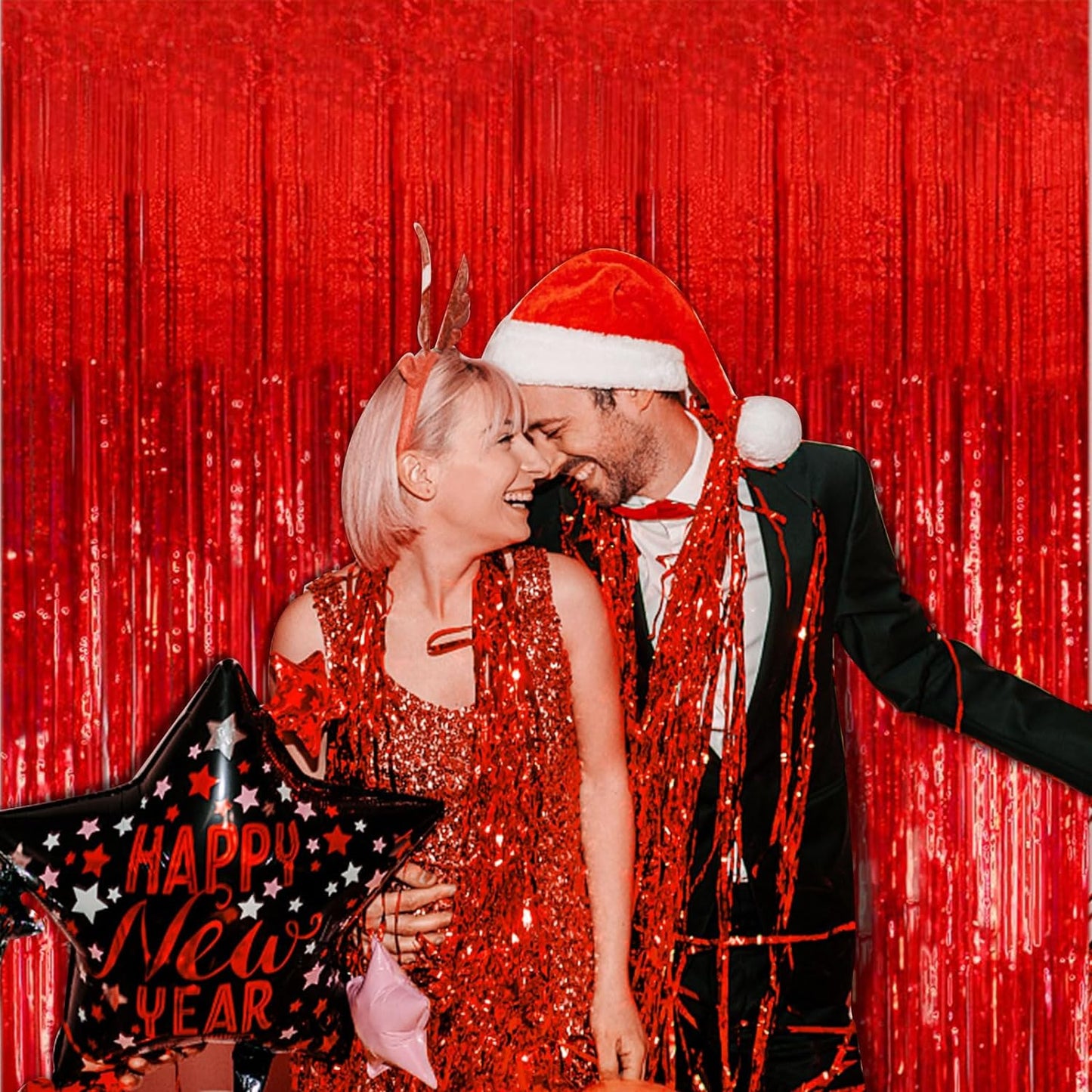 5 Pack Foil Curtain Backdrop Red Metallic Tinsel Foil Fringe Curtains Photo Booth Props for Birthday Wedding Engagement Baby Shower Bachelorette Christmas Holiday Celebration Party Decorations